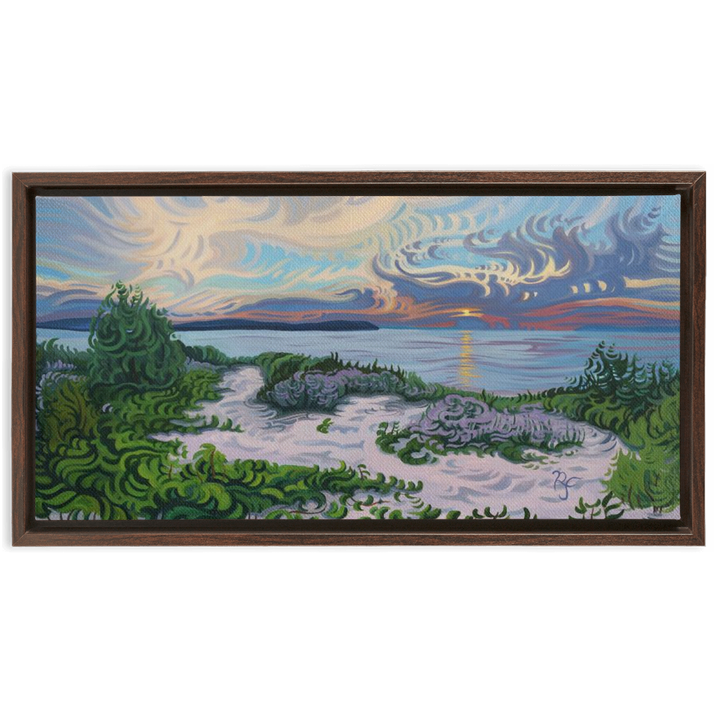 Lake Michigan Sunset, Beach Painting Framed Canvas Print - “Divine Moment”