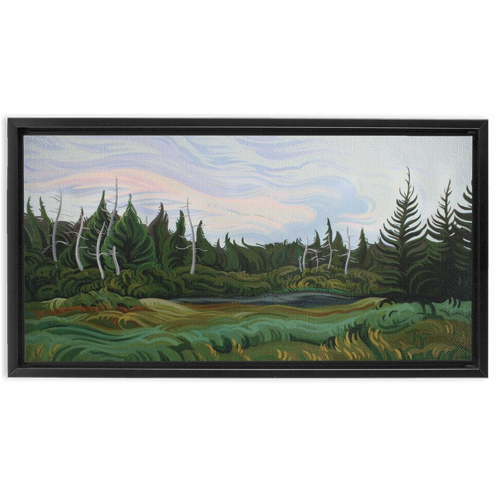 Michigan Marsh Painting, Upper Peninsula Framed Canvas Print - “Summer's Night”