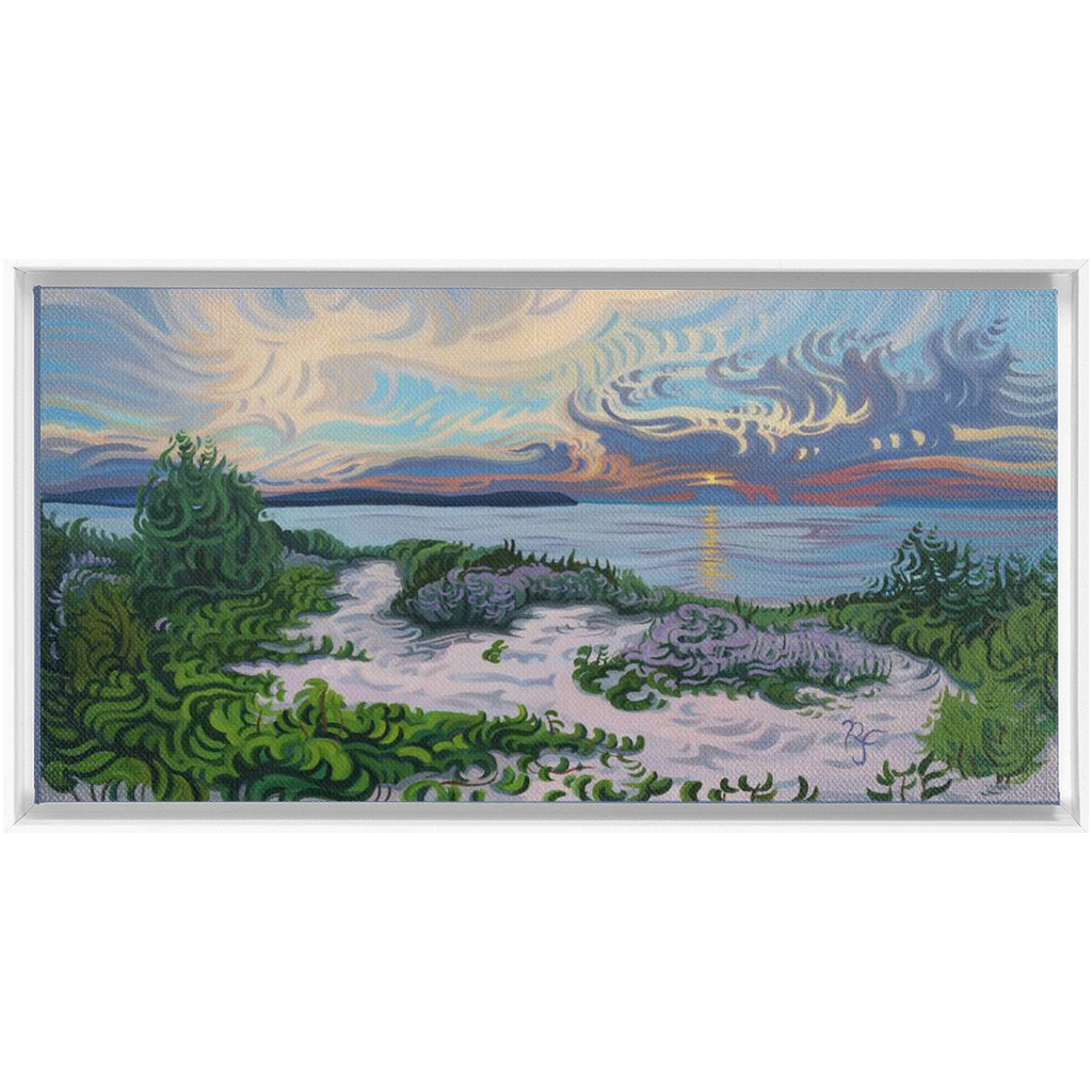 Lake Michigan Sunset, Beach Painting Framed Canvas Print - “Divine Moment”
