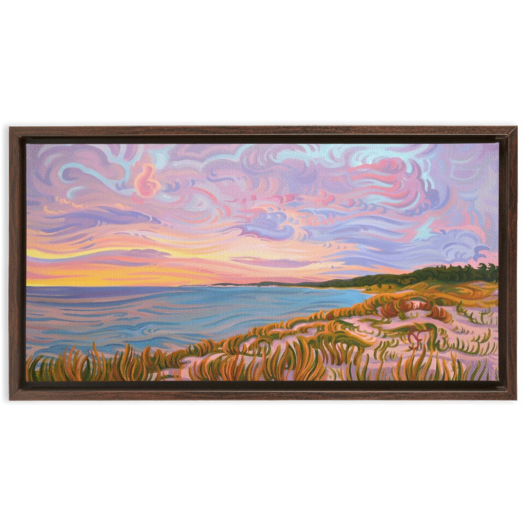 Lake Michigan Shoreline Sunset Painting, Framed Canvas Print - “Pastel Sky”