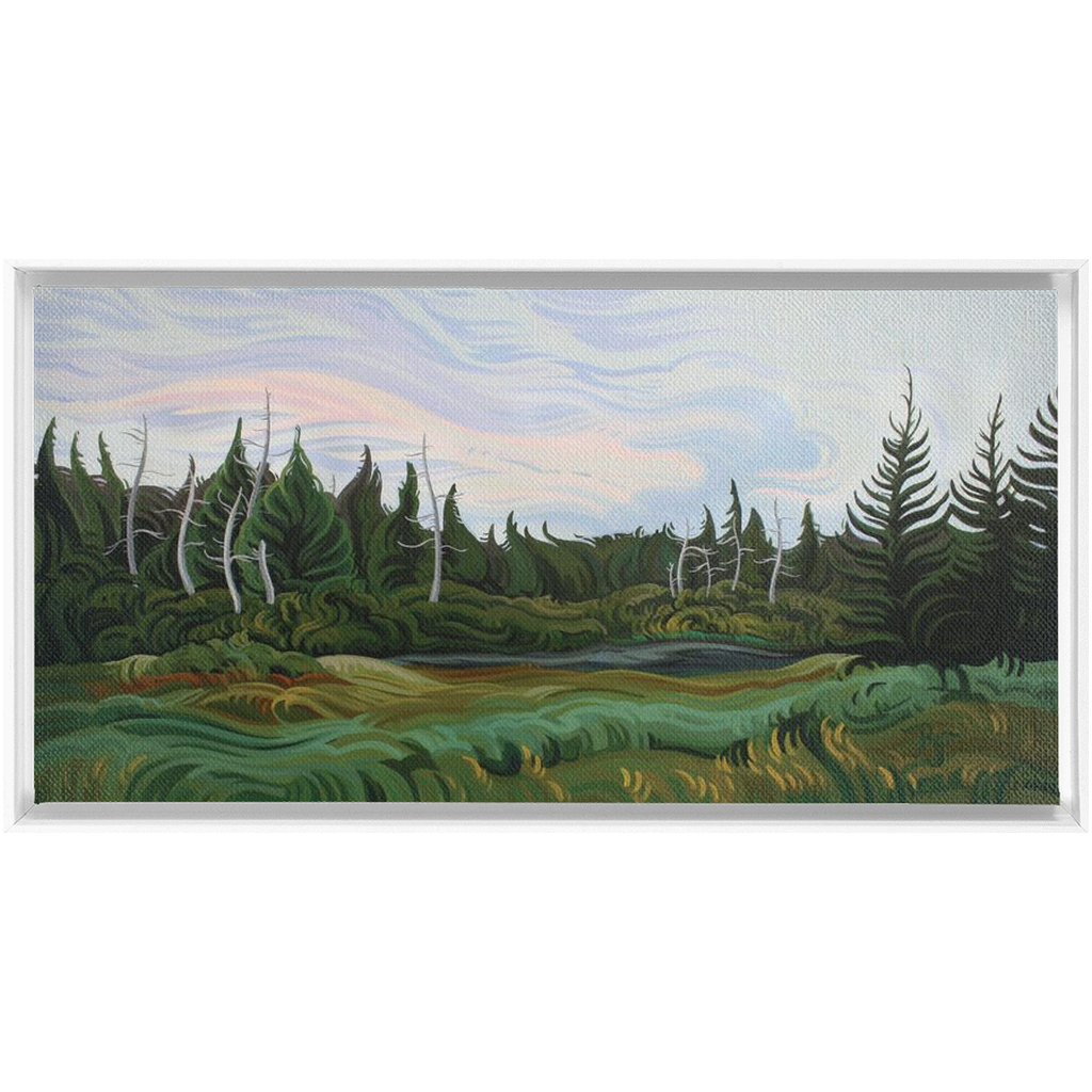 Michigan Marsh Painting, Upper Peninsula Framed Canvas Print - “Summer's Night”