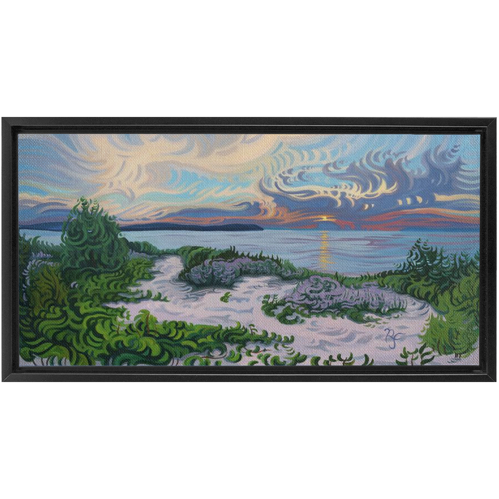 Lake Michigan Sunset, Beach Painting Framed Canvas Print - “Divine Moment”
