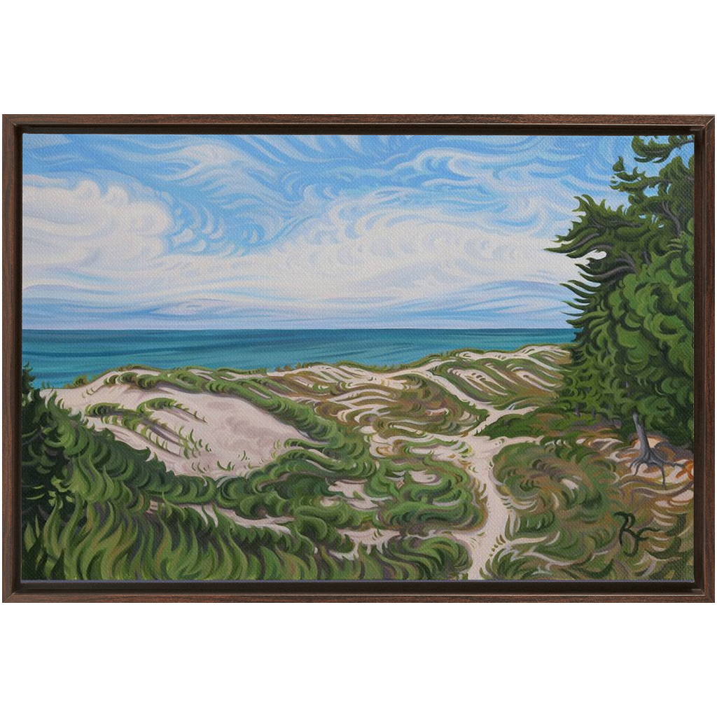 Lake Michigan Beach Painting, Framed Canvas Print - “Walk in Beauty”