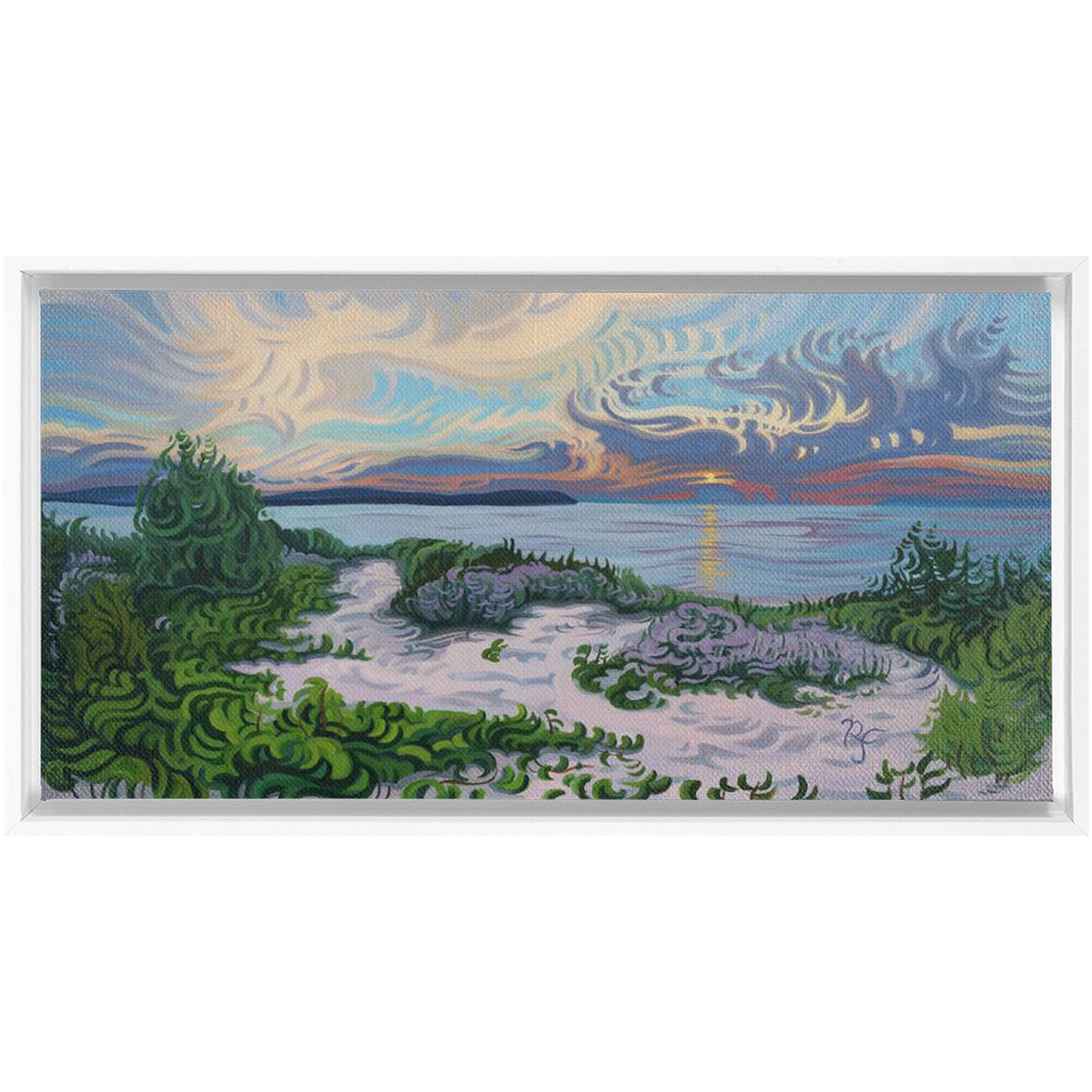 Lake Michigan Sunset, Beach Painting Framed Canvas Print - “Divine Moment”