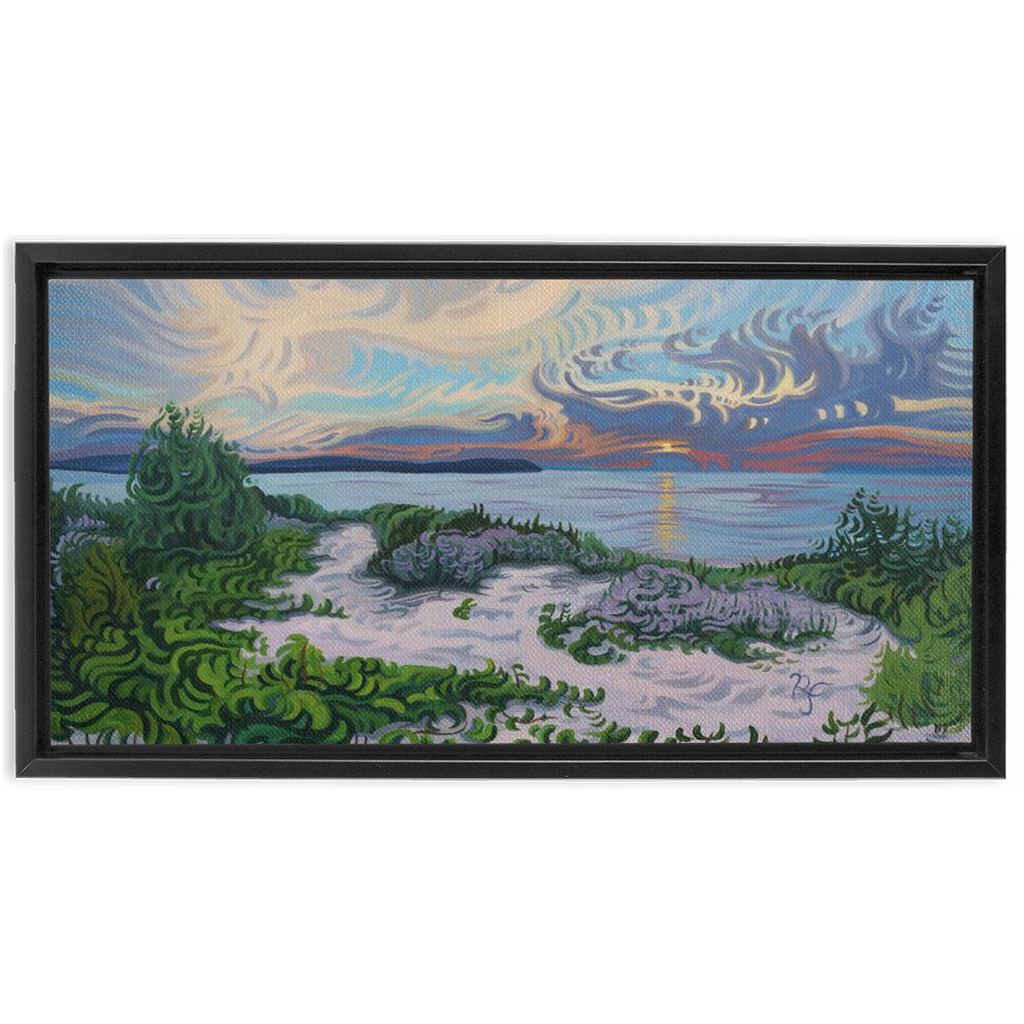 Lake Michigan Sunset, Beach Painting Framed Canvas Print - “Divine Moment”