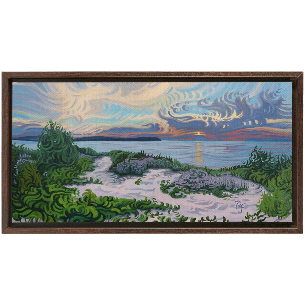 Lake Michigan Sunset, Beach Painting Framed Canvas Print - “Divine Moment”
