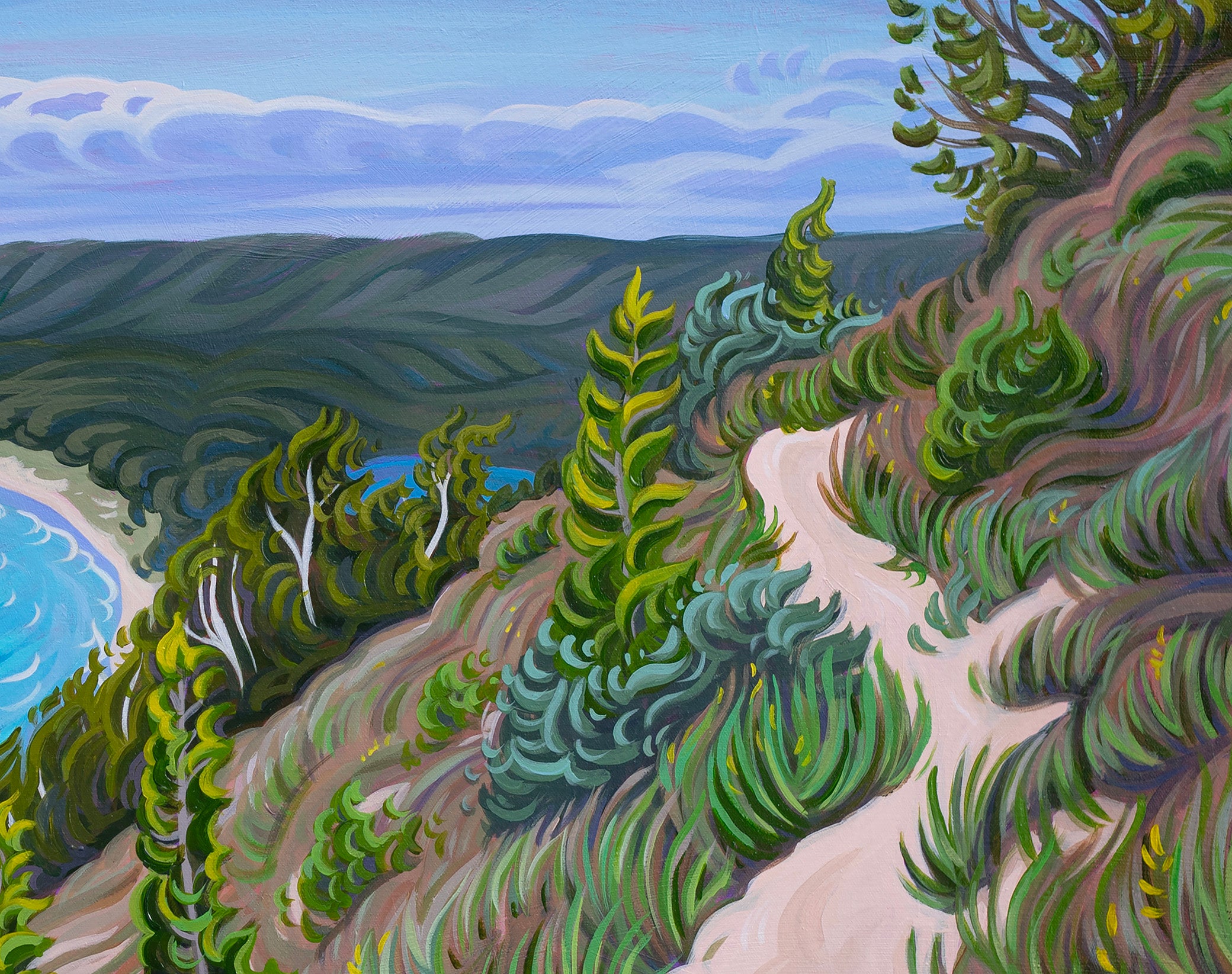 Empire Bluff Trail Original Painting, Sleeping Bear Dunes Shoreline,-"Higher Places 30" x 48"