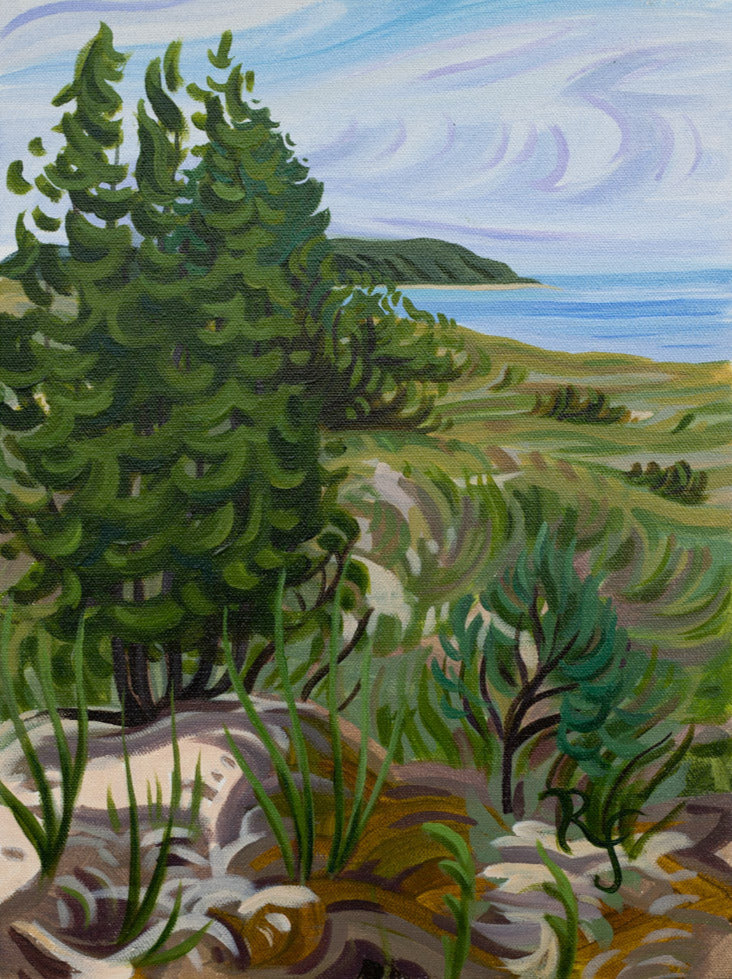 Lake Michigan Art, Sleeping Bear Dunes Shoreline Painting 12" x 16"