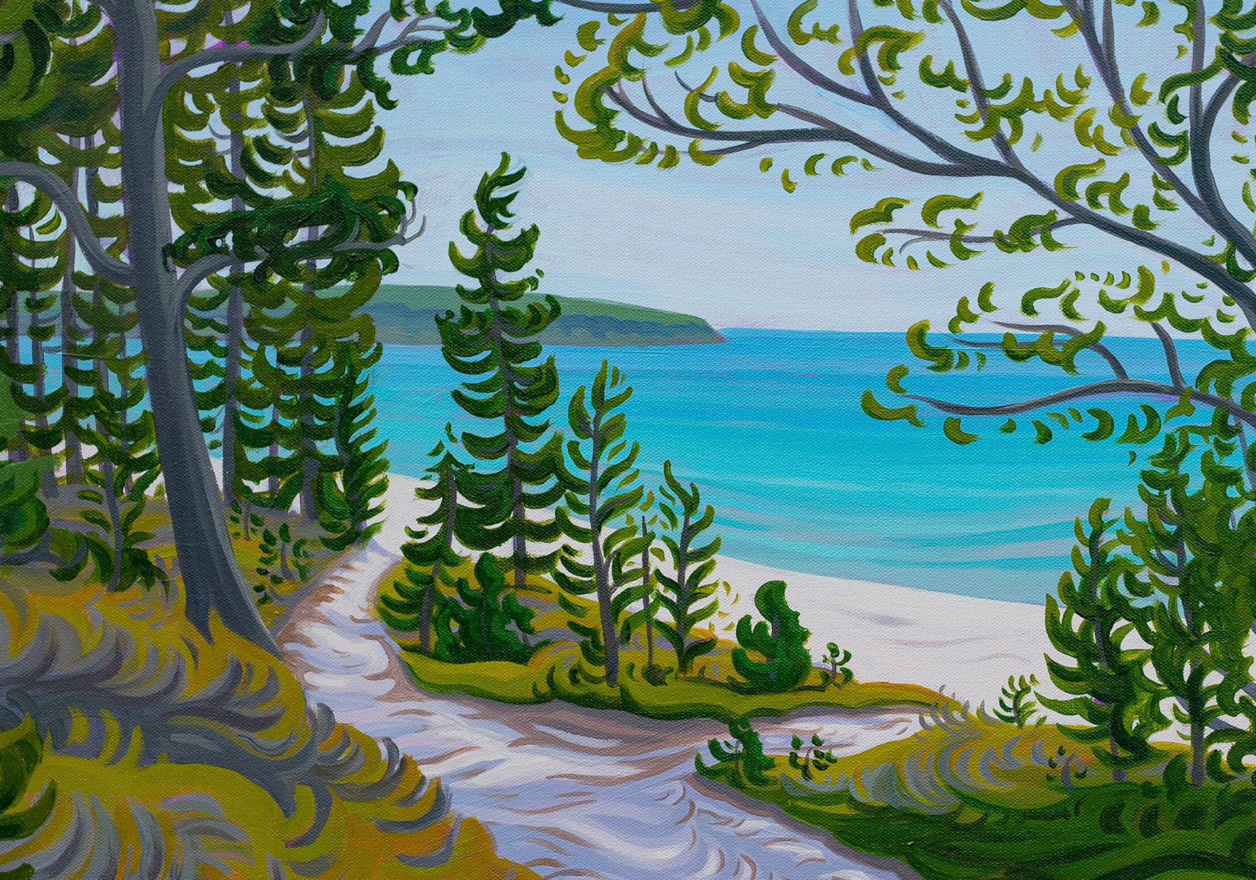 Michigan Beach Original Painting, Pictured Rocks Shoreline - Path to Paradise "24 x 36"