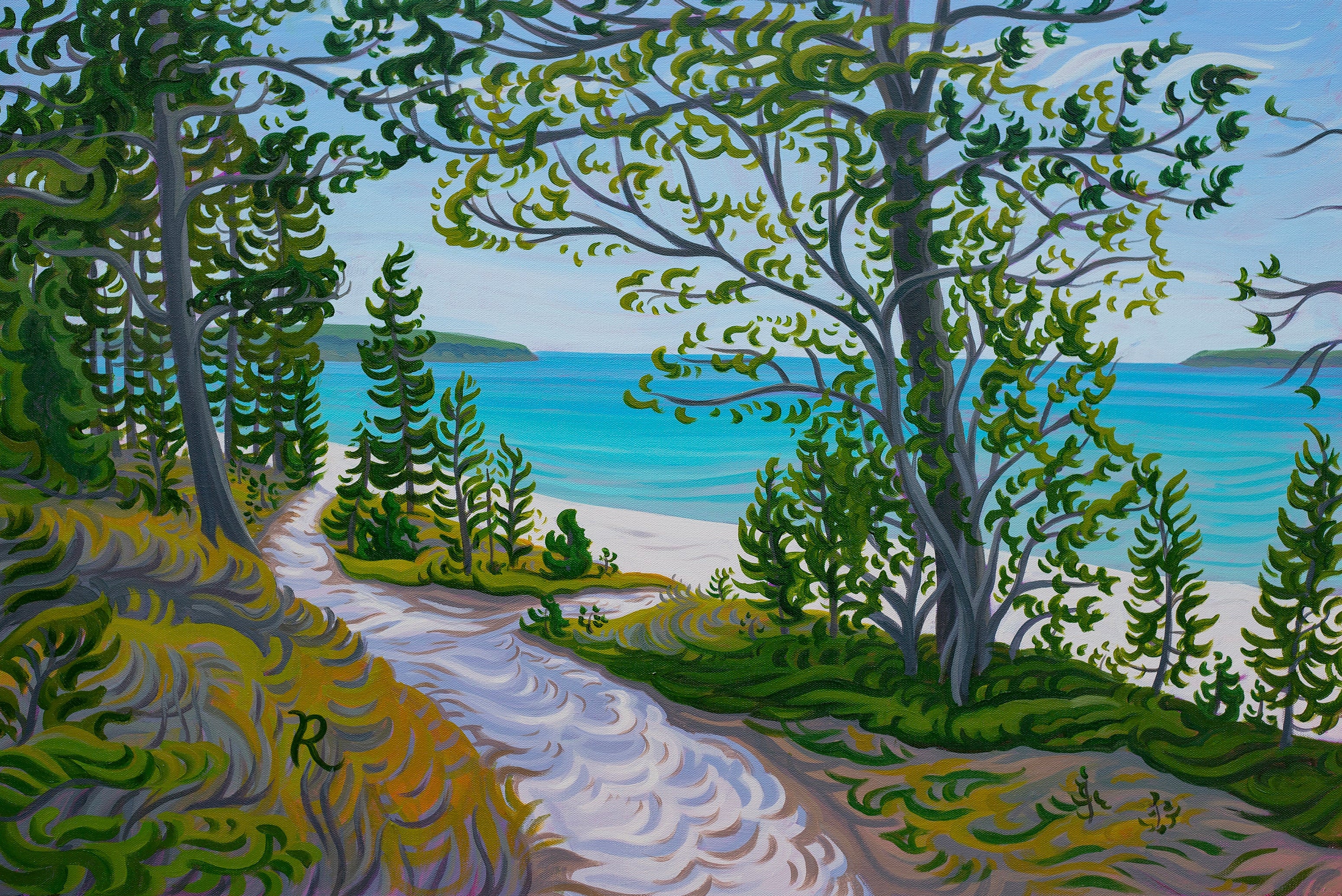 Michigan Beach Original Painting, Pictured Rocks Shoreline - Path to Paradise "24 x 36"