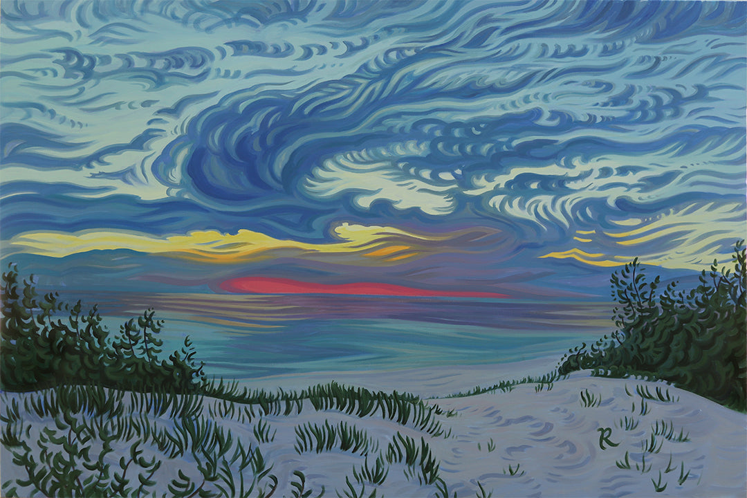 Lake Michigan Beach Sunset Painting "In Awe" 40" x 60"