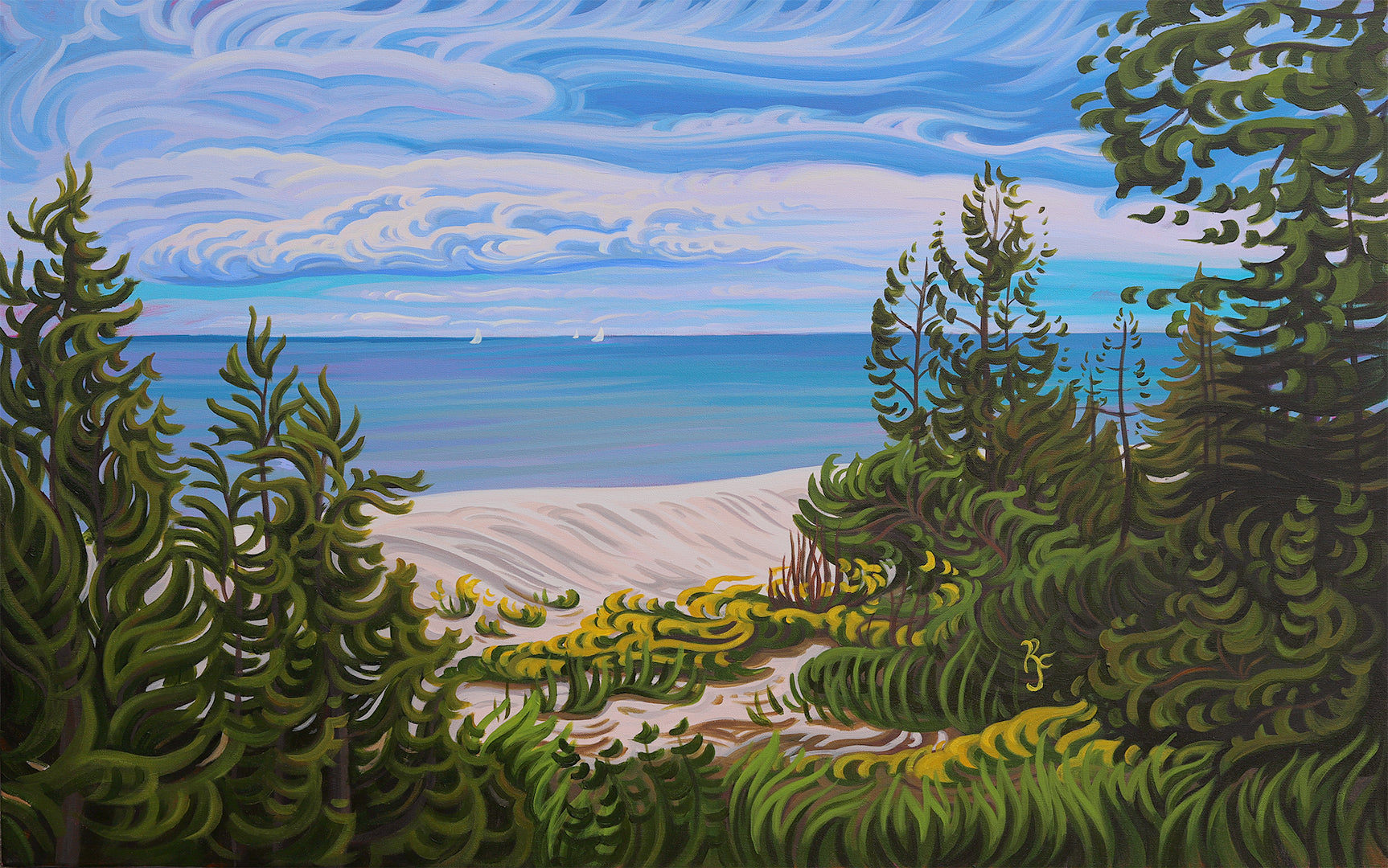 Mackinac Island Beach Art - 30" x 48" -“Sailing”