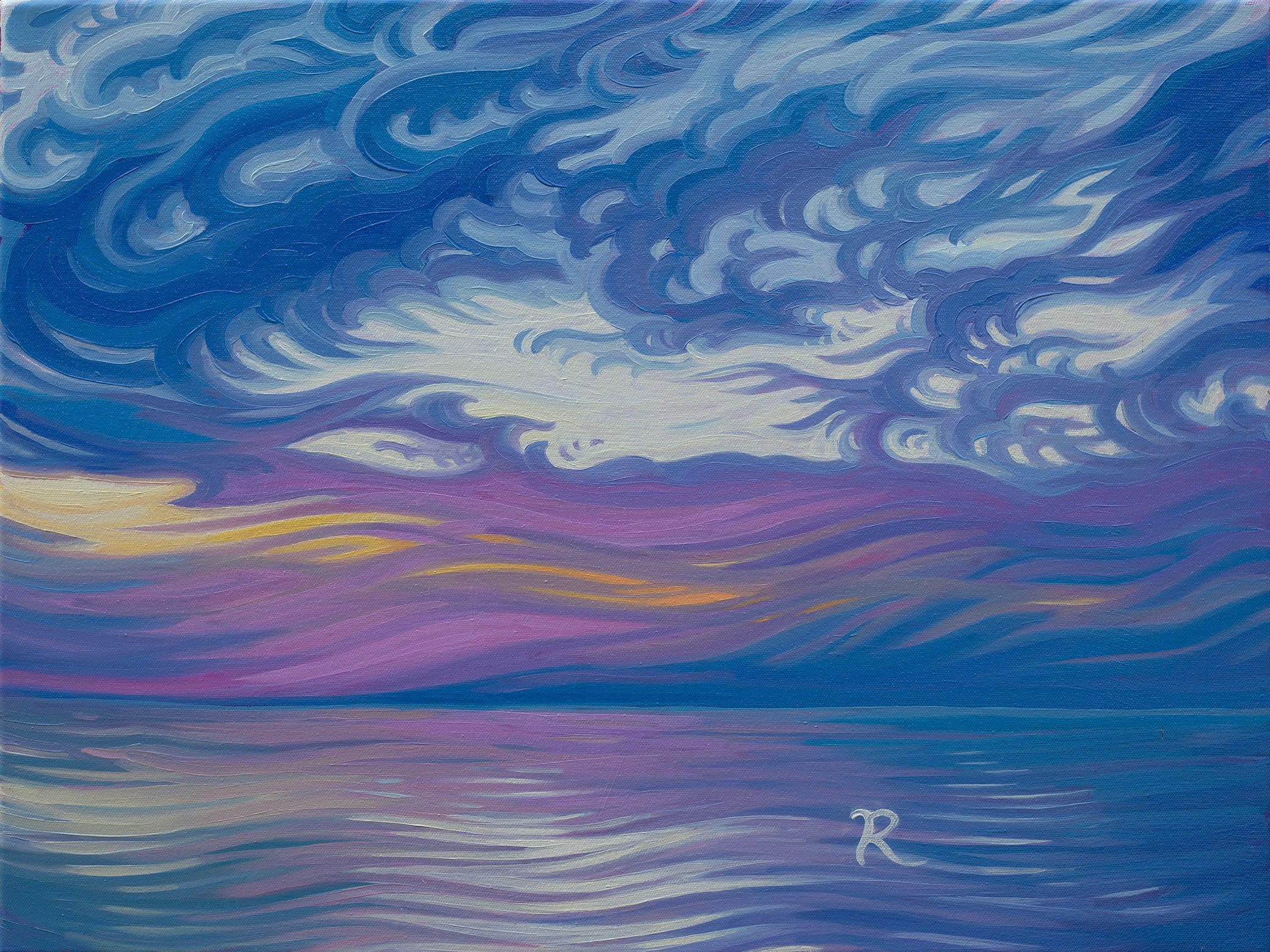 Sunset Original Painting, Clouds, Lake Michigan - Dreamy Days "18 x 24"