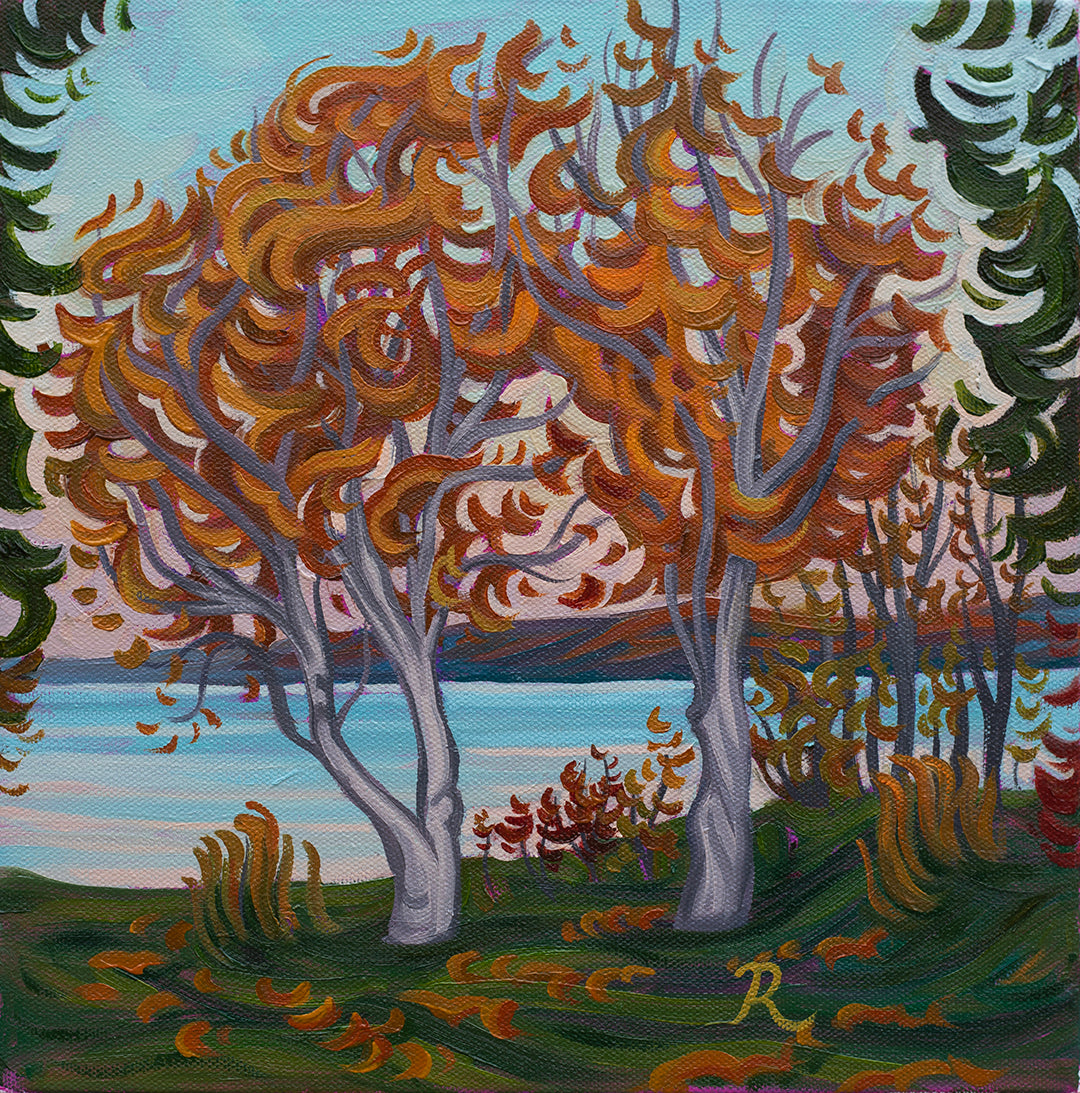 Fall Tree,Crystal Lake - Sunset Fire 14" x 14"