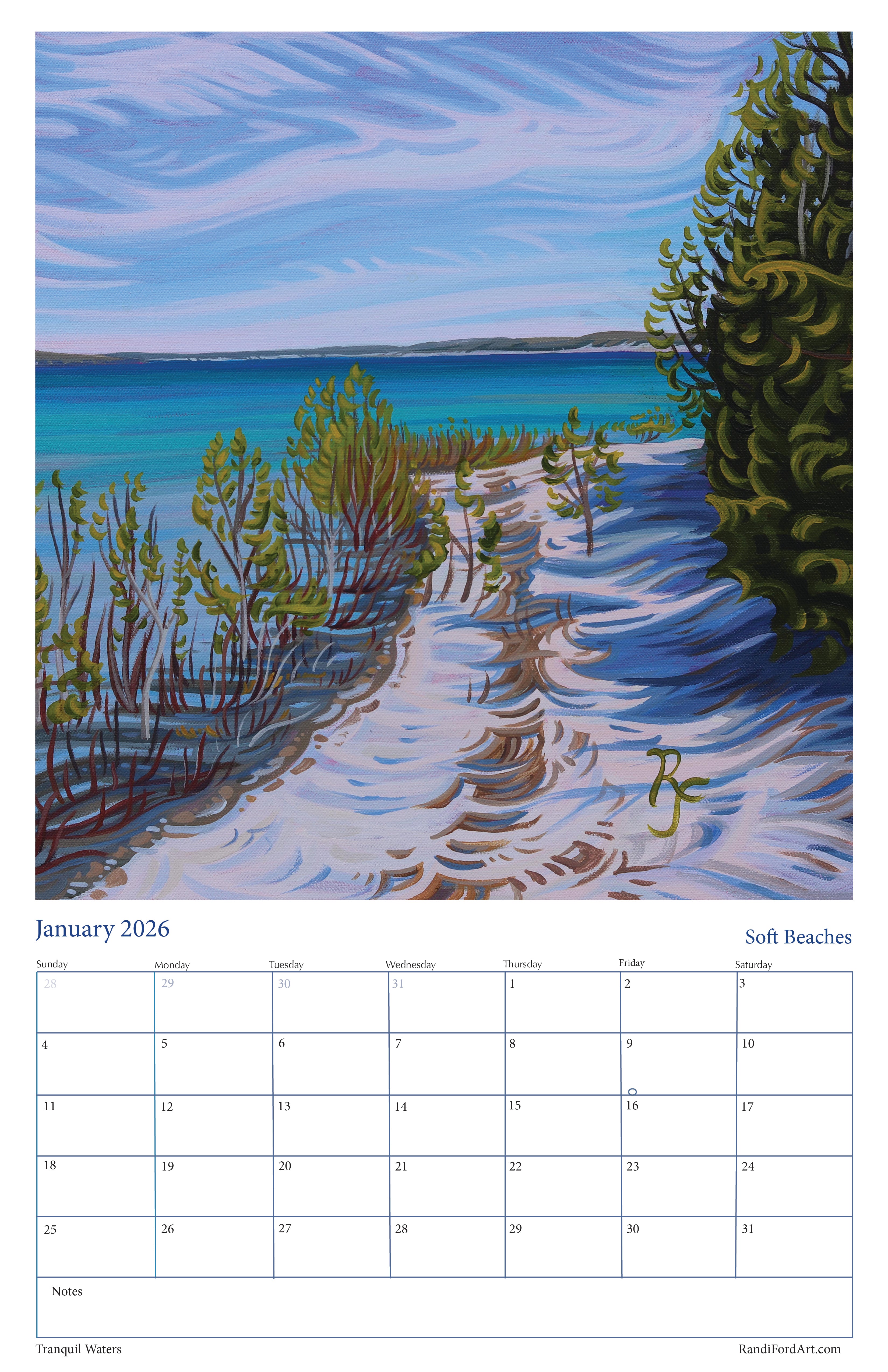 Tranquil Waters 2026 Calendar