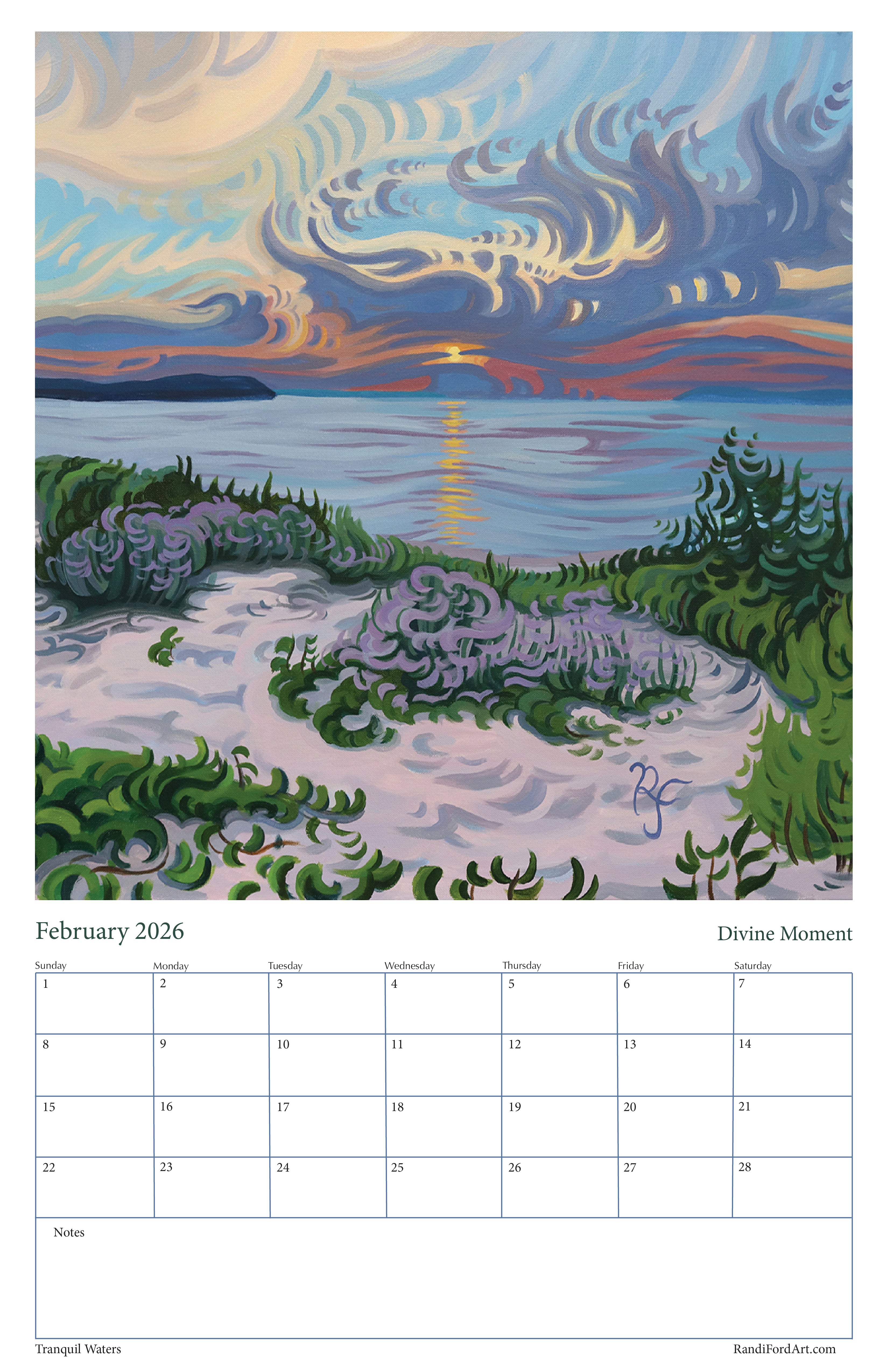 Tranquil Waters 2026 Calendar