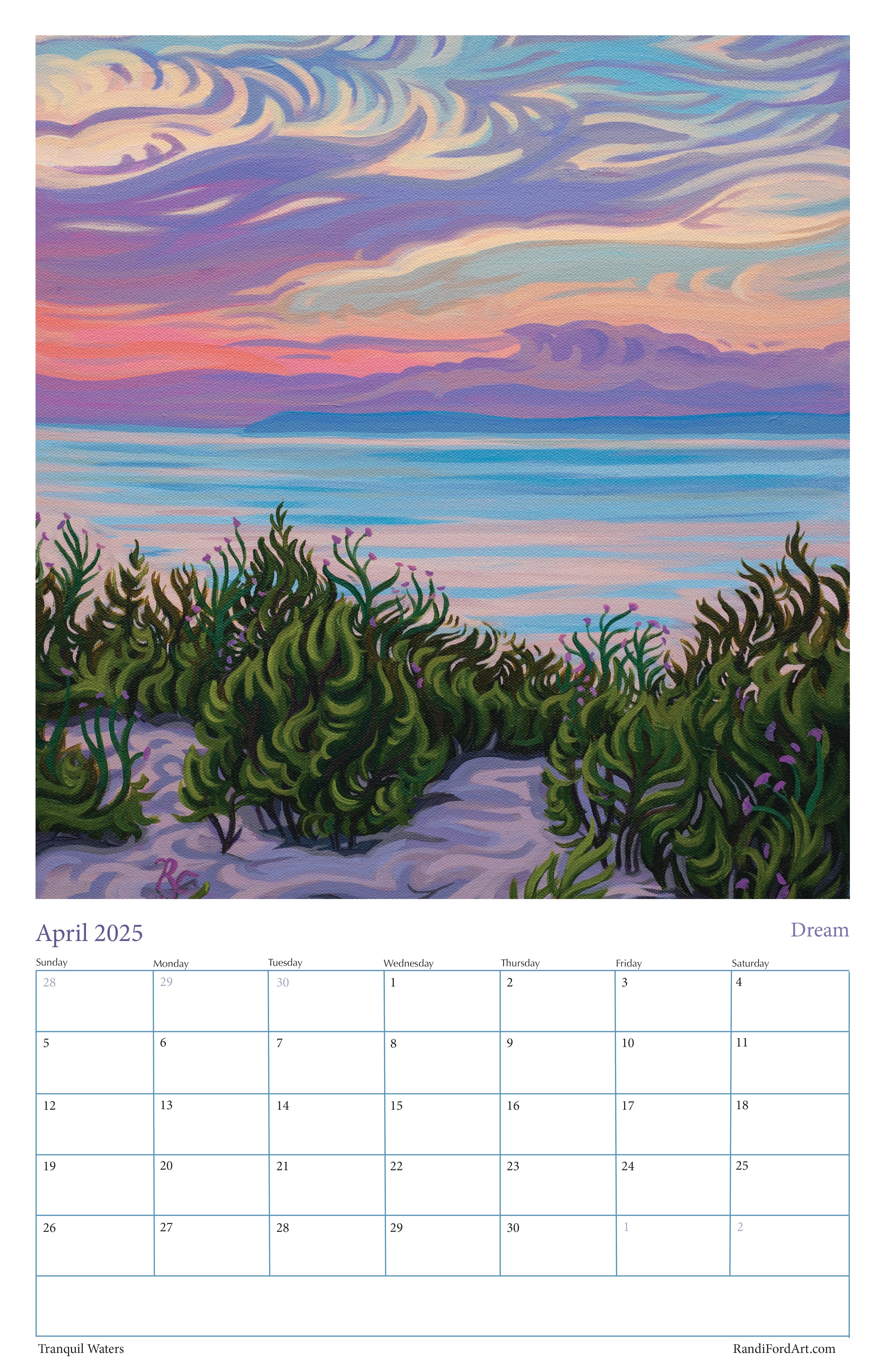 Tranquil Waters 2026 Calendar