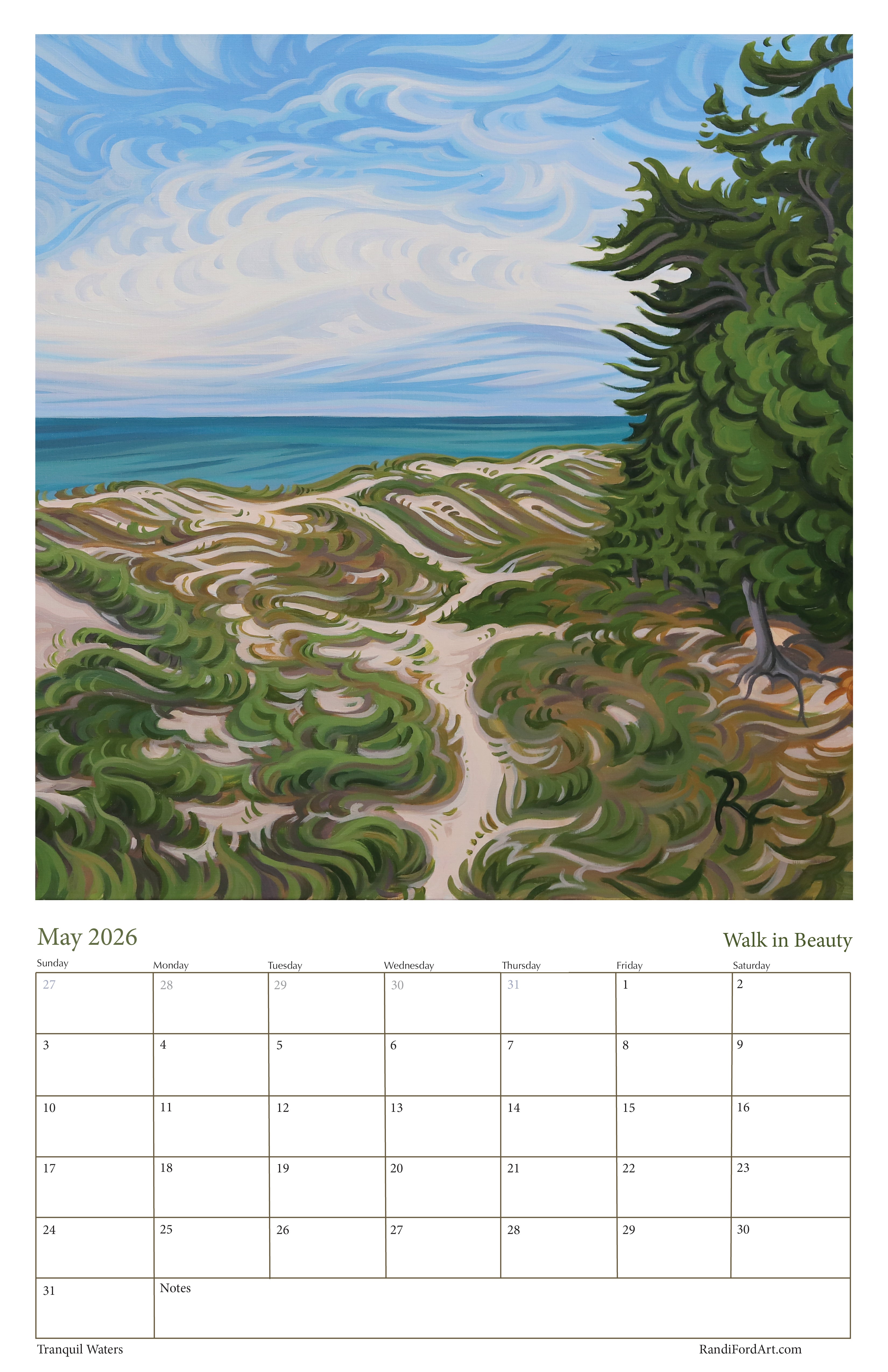 Tranquil Waters 2026 Calendar