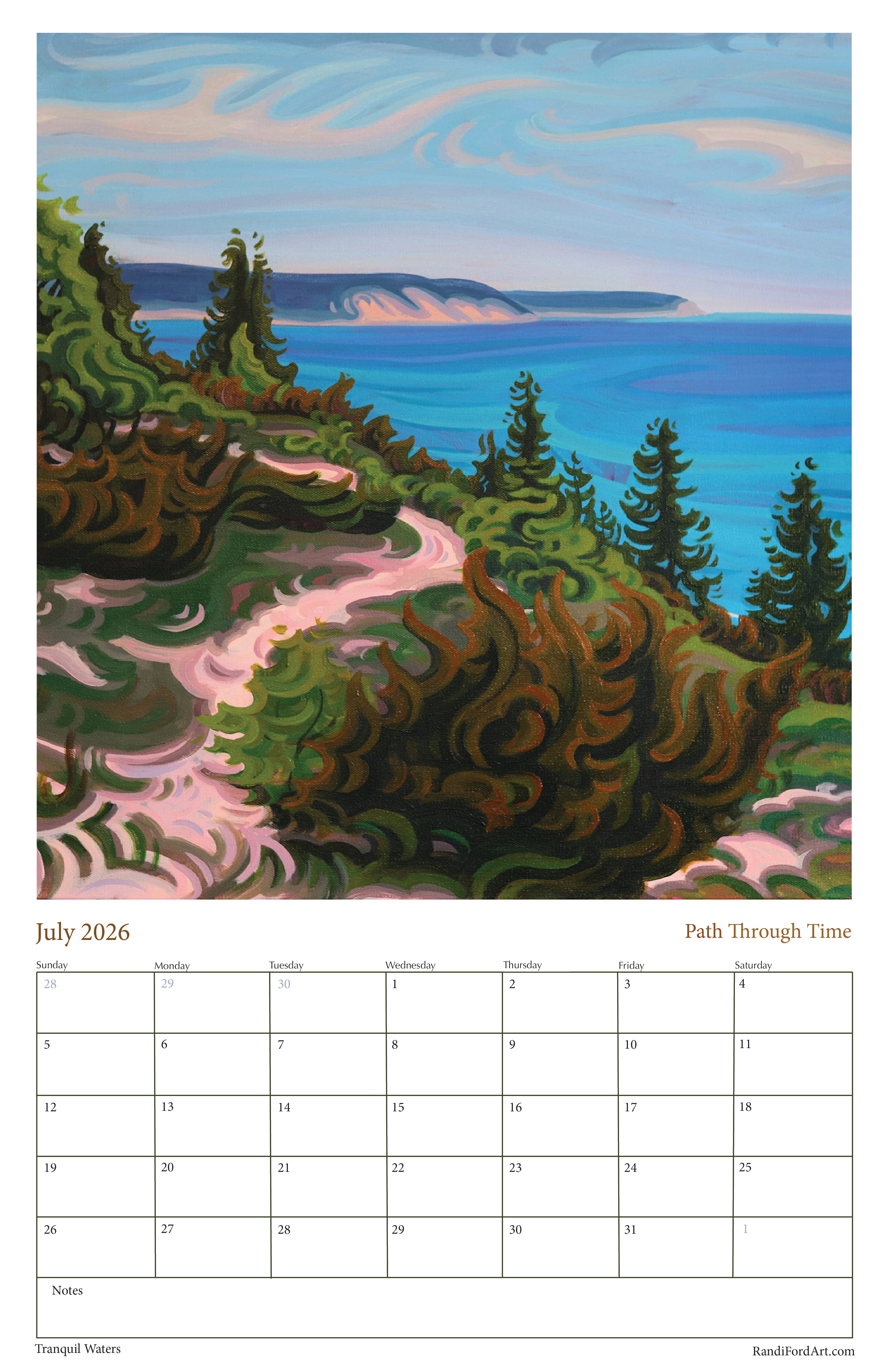 Tranquil Waters 2026 Calendar
