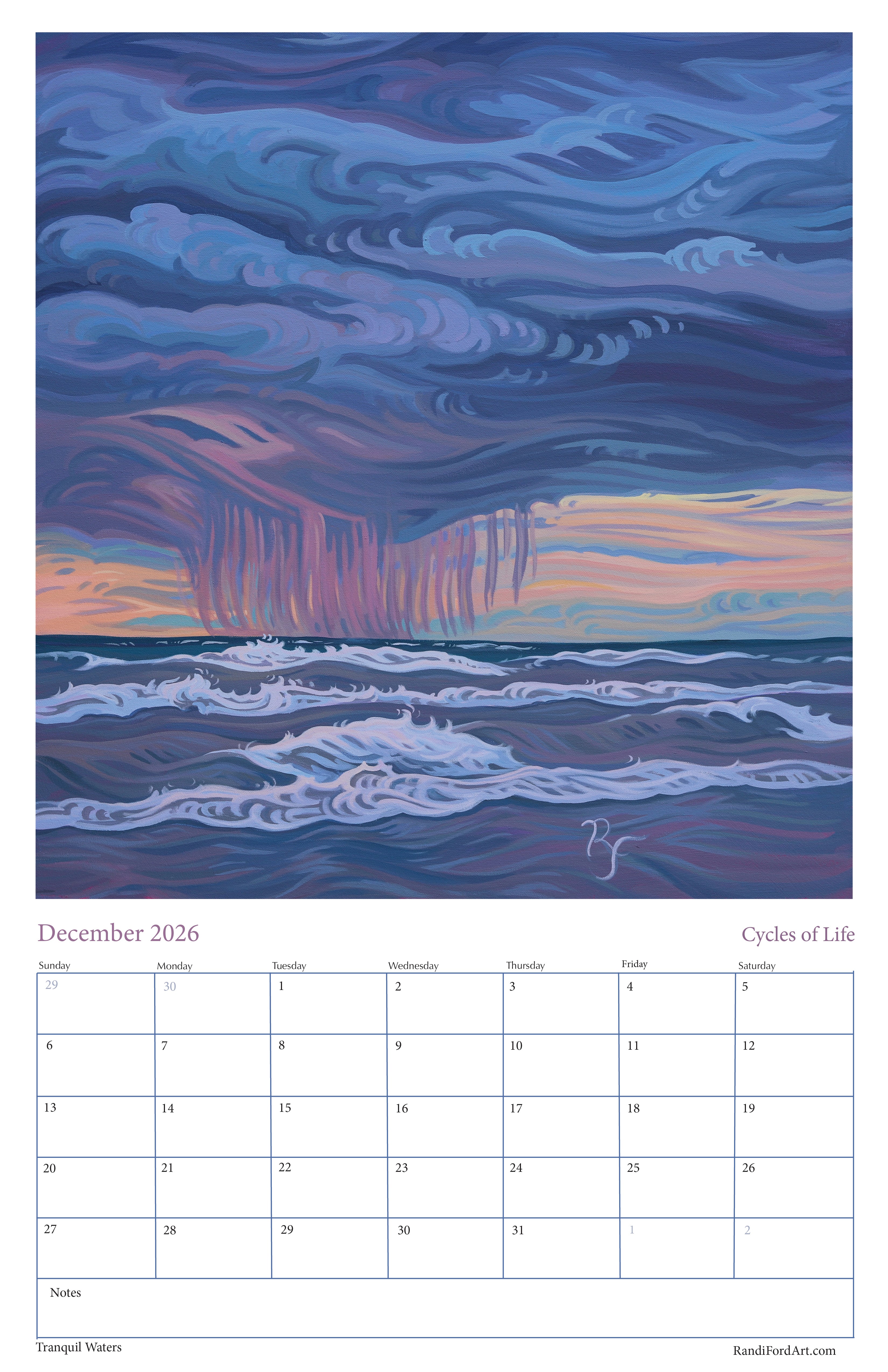 Tranquil Waters 2026 Calendar