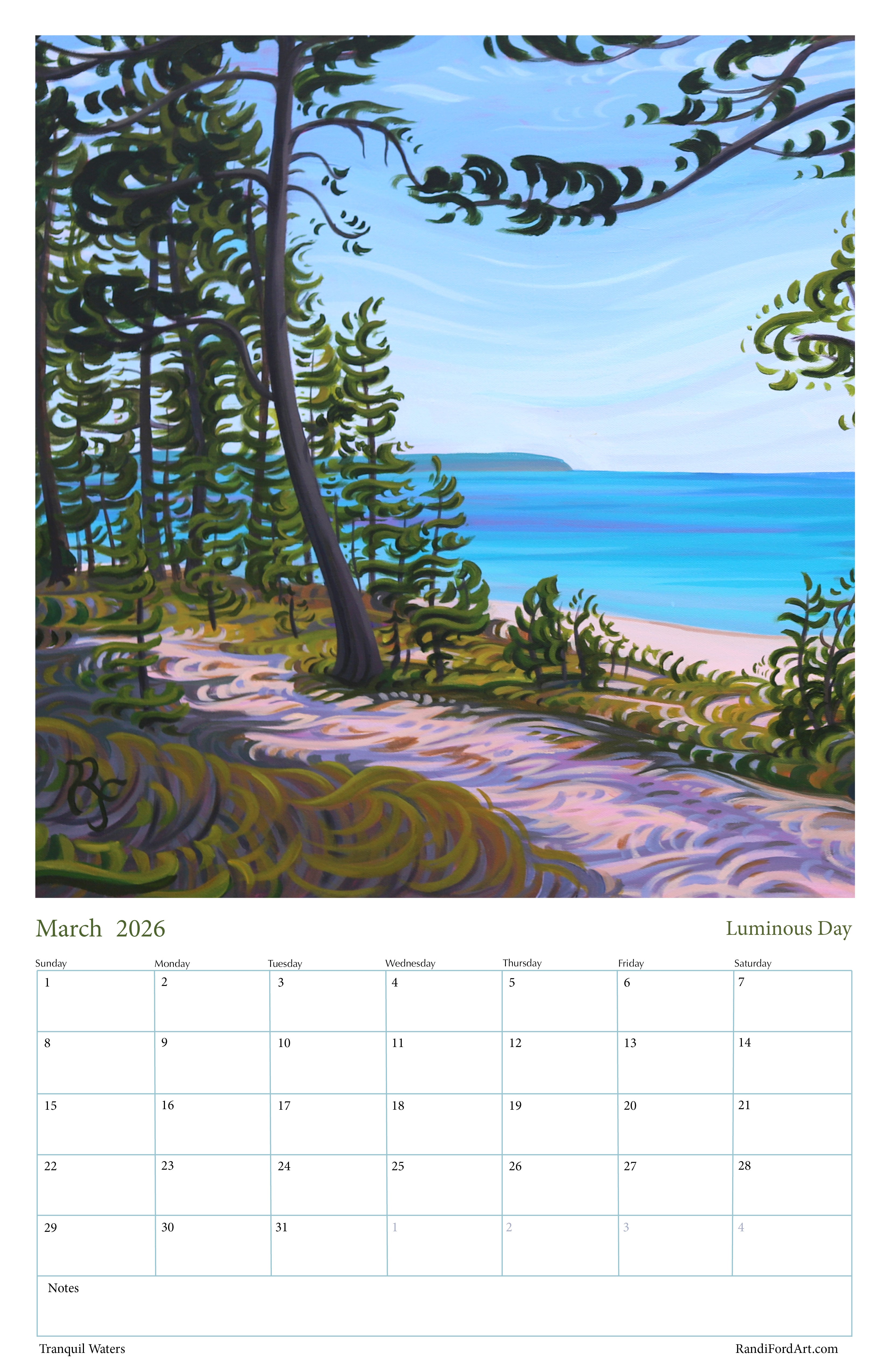 Tranquil Waters 2026 Calendar