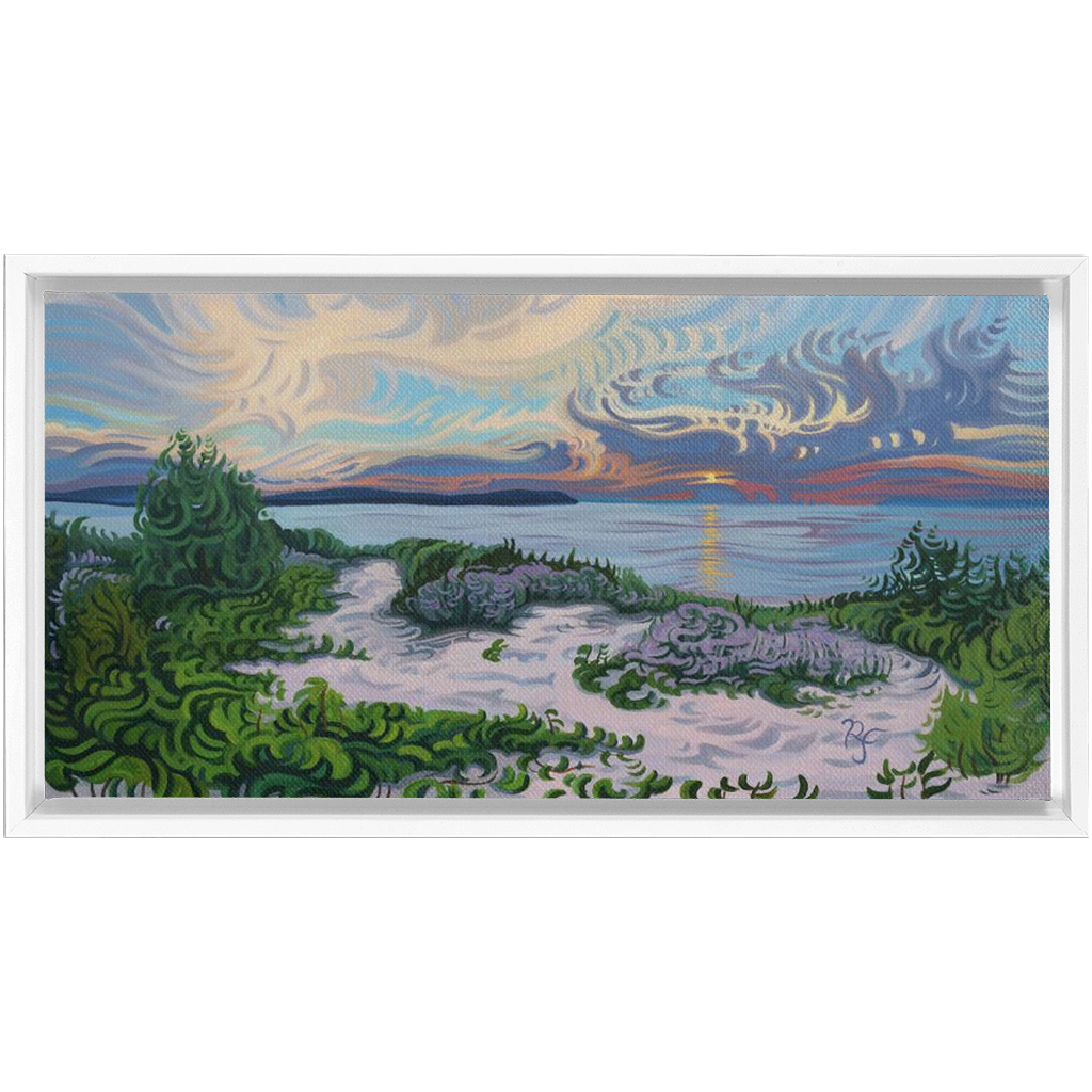 Lake Michigan Sunset, Beach Painting Framed Canvas Print - “Divine Moment”