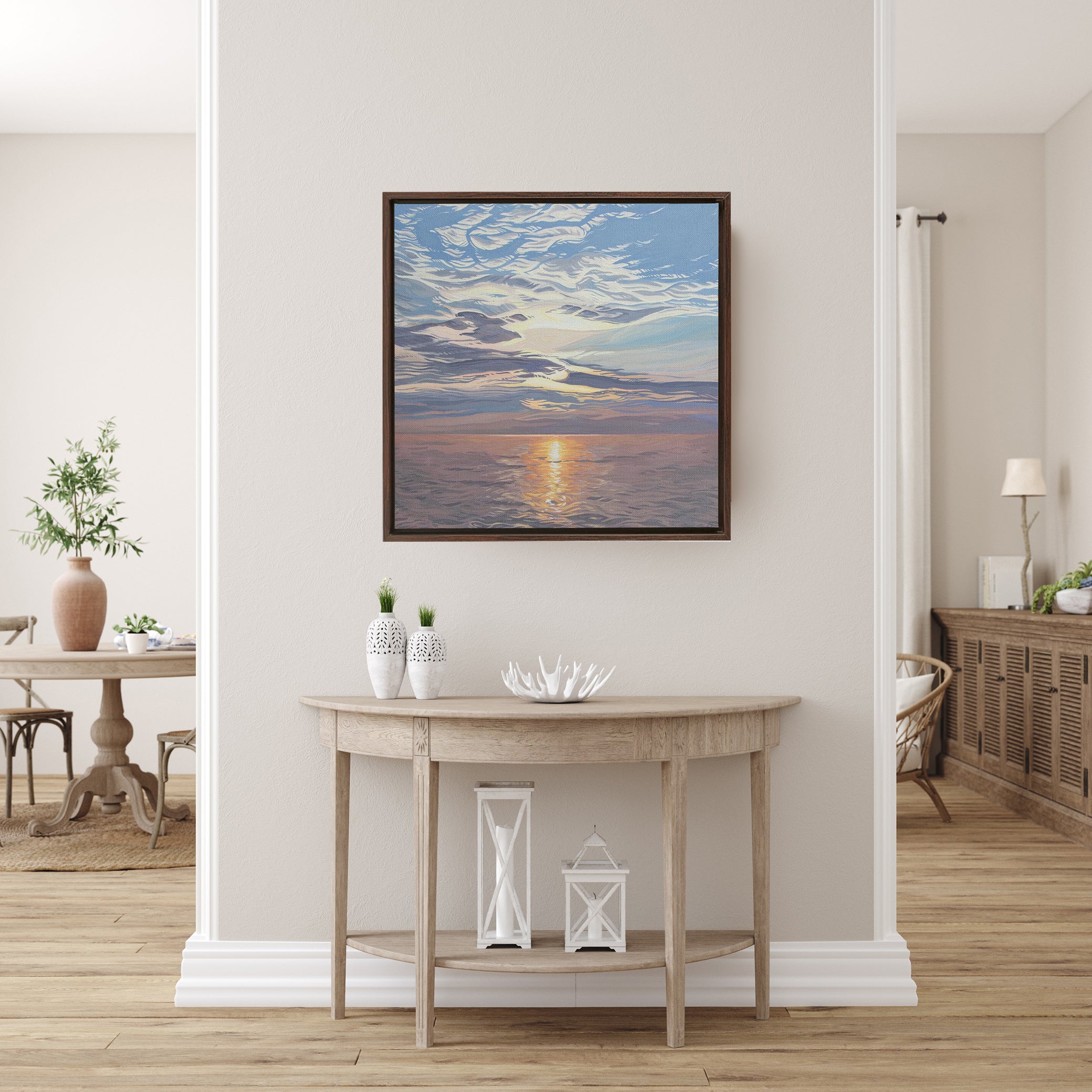Lake Michigan Sunset Painting, Framed Canvas Print - “Be Still”