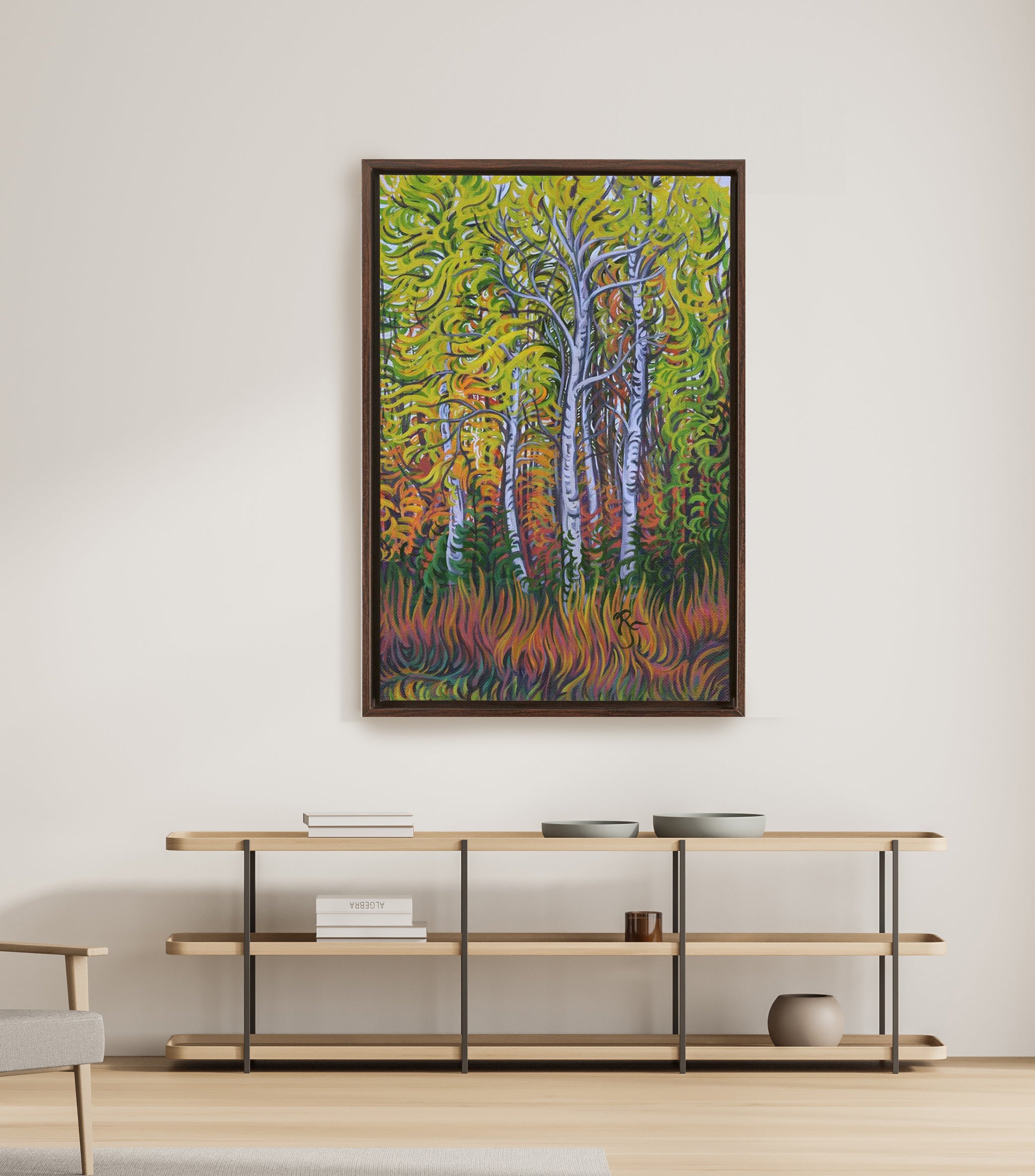 Birch Trees Painting, Framed Canvas Print - “Birch Grove”