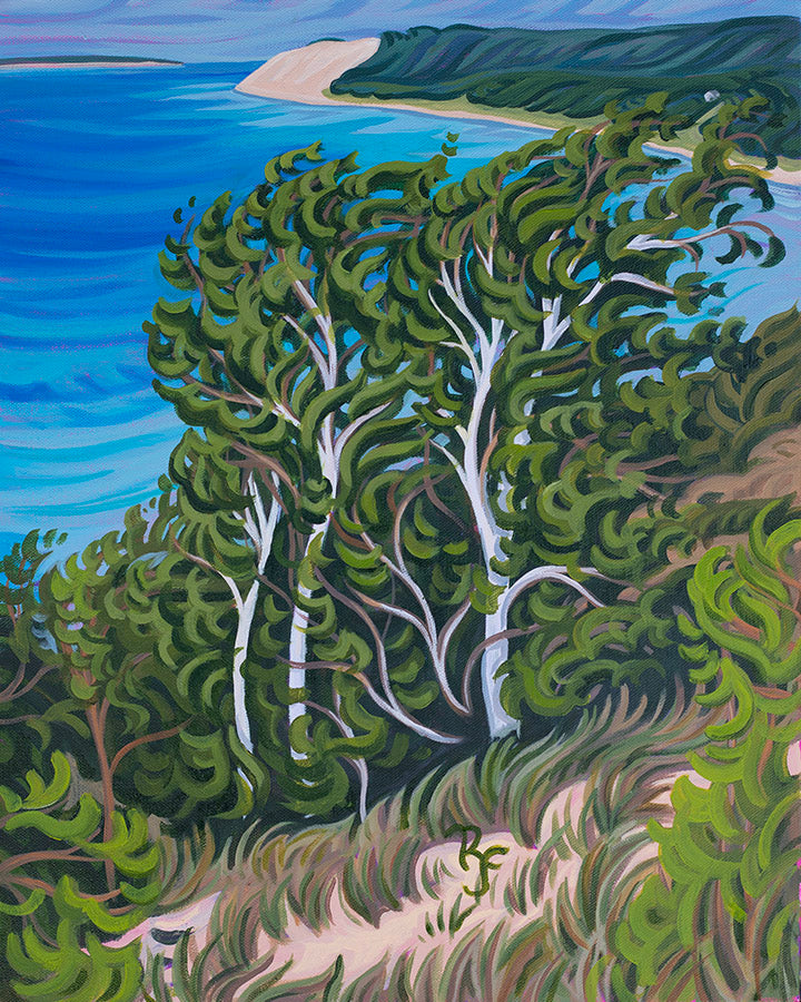 Birch Trees Original Painting, Empire Bluff, Sleeping Bear Dunes -"Breathing 16" x 20"