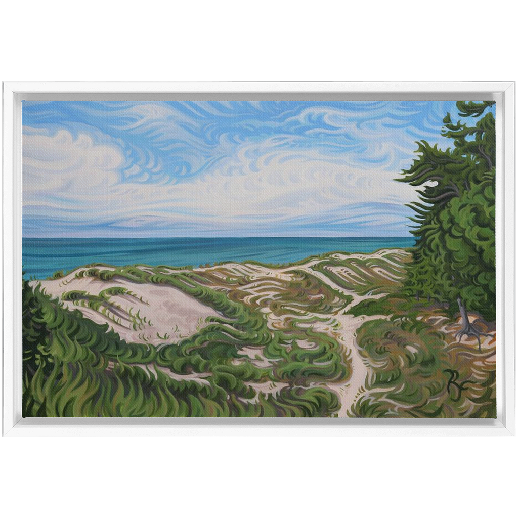 Lake Michigan Beach Painting, Framed Canvas Print - “Walk in Beauty”