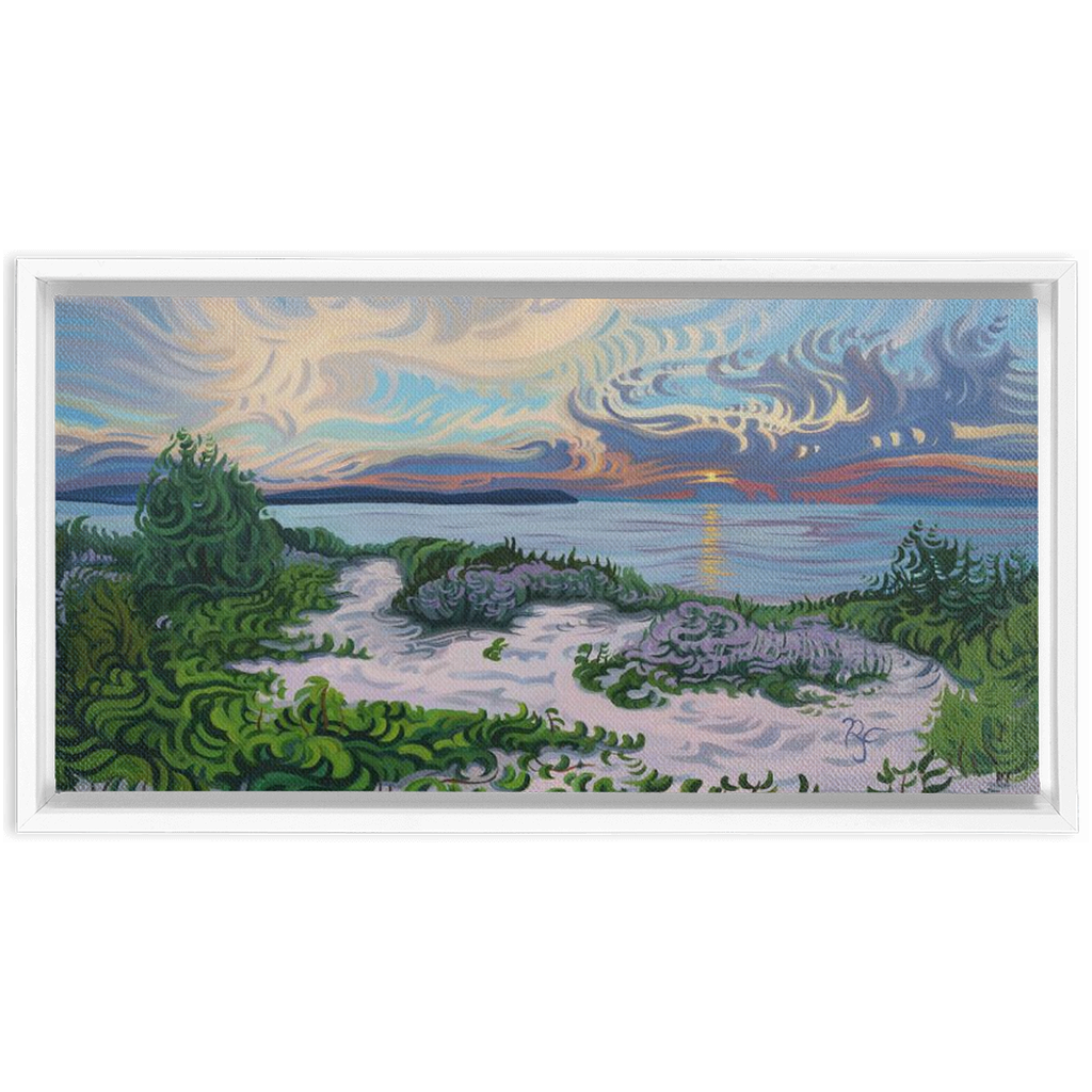 Lake Michigan Sunset, Beach Painting Framed Canvas Print - “Divine Moment”