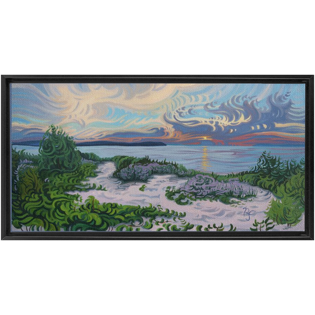 Lake Michigan Sunset, Beach Painting Framed Canvas Print - “Divine Moment”