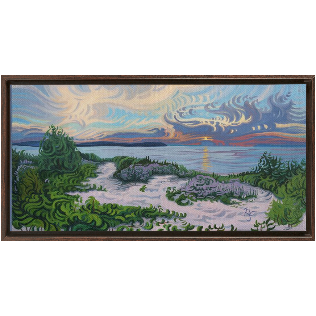 Lake Michigan Sunset, Beach Painting Framed Canvas Print - “Divine Moment”