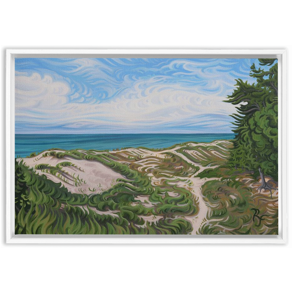 Lake Michigan Beach Painting, Framed Canvas Print - “Walk in Beauty”