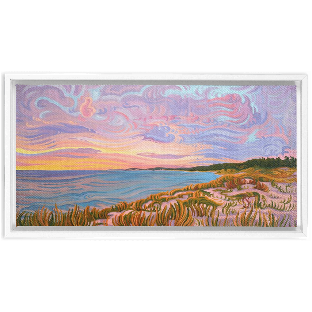 Pastel Sky Framed Canvas Print -Lake Michigan Sunset
