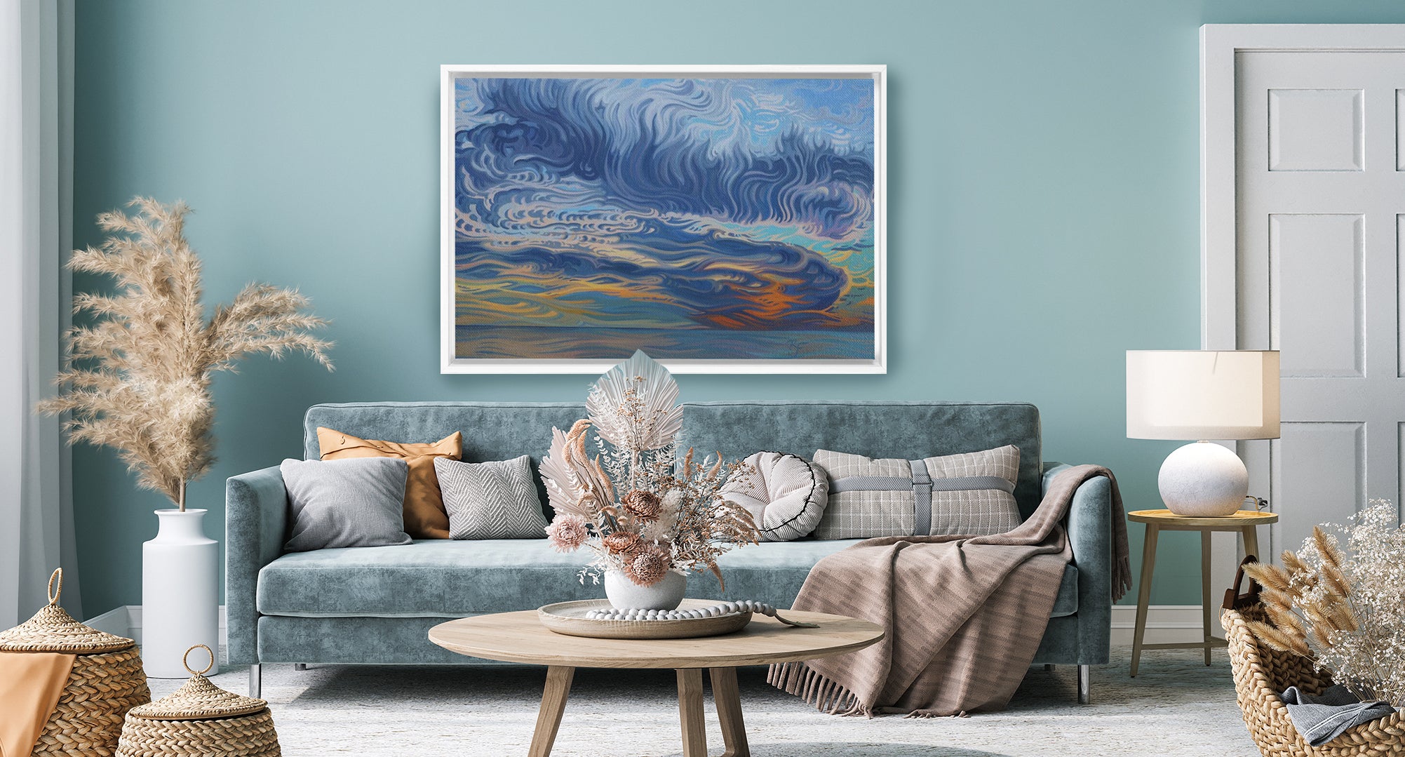 Lake Michigan Sunset Painting, Framed Canvas Print - “Healing”