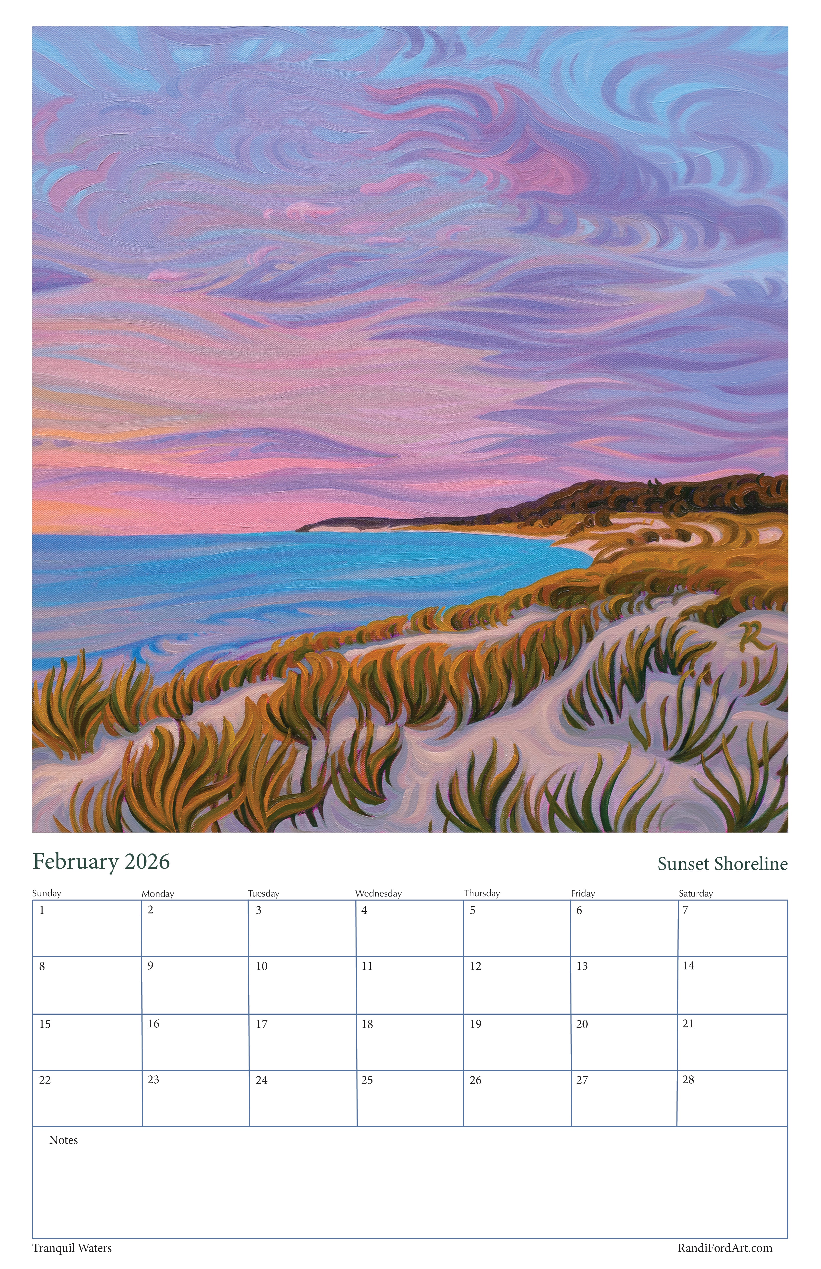 Sunsets Shoreline 2026 Calendar