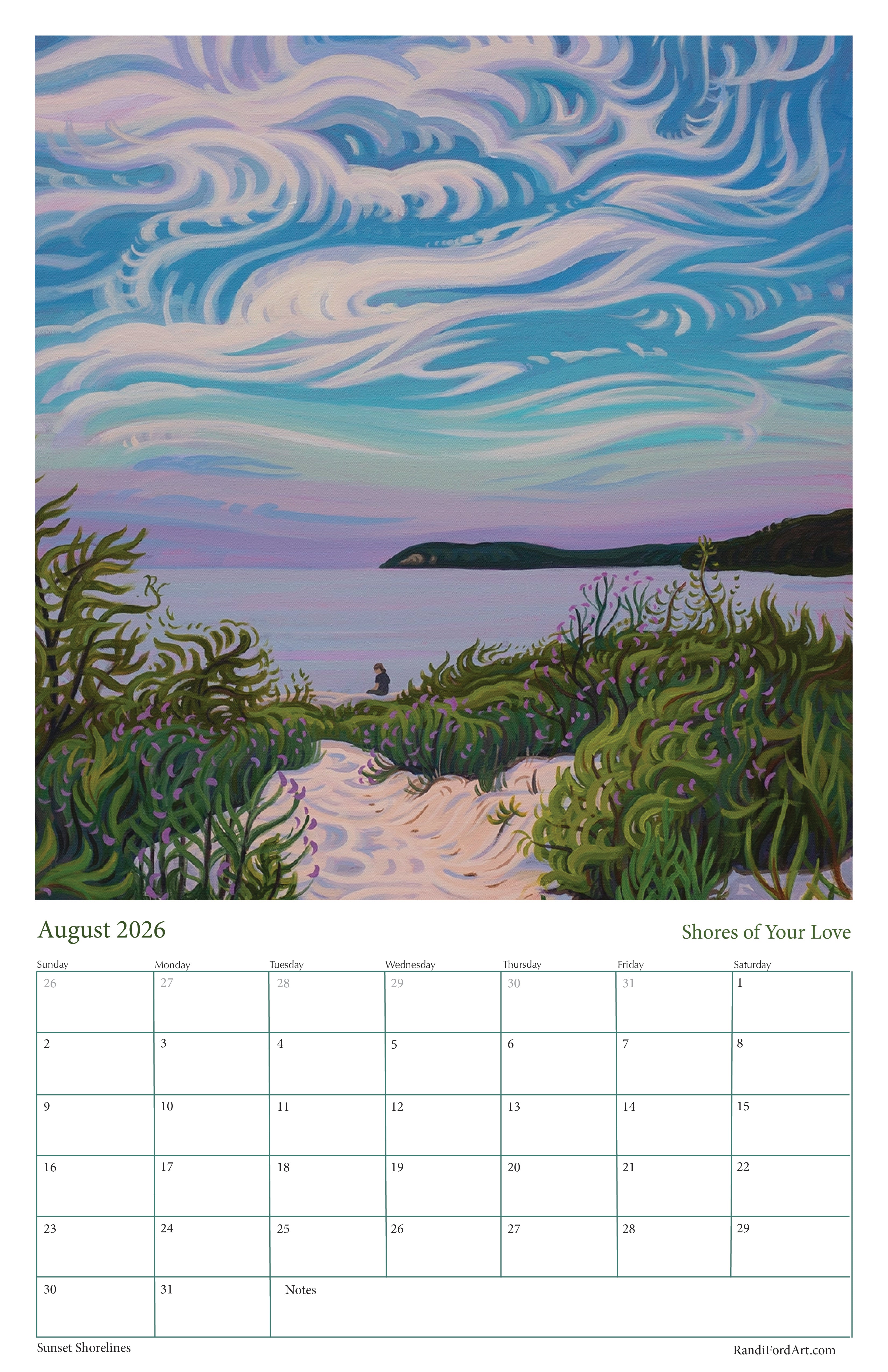 Sunsets Shoreline 2026 Calendar