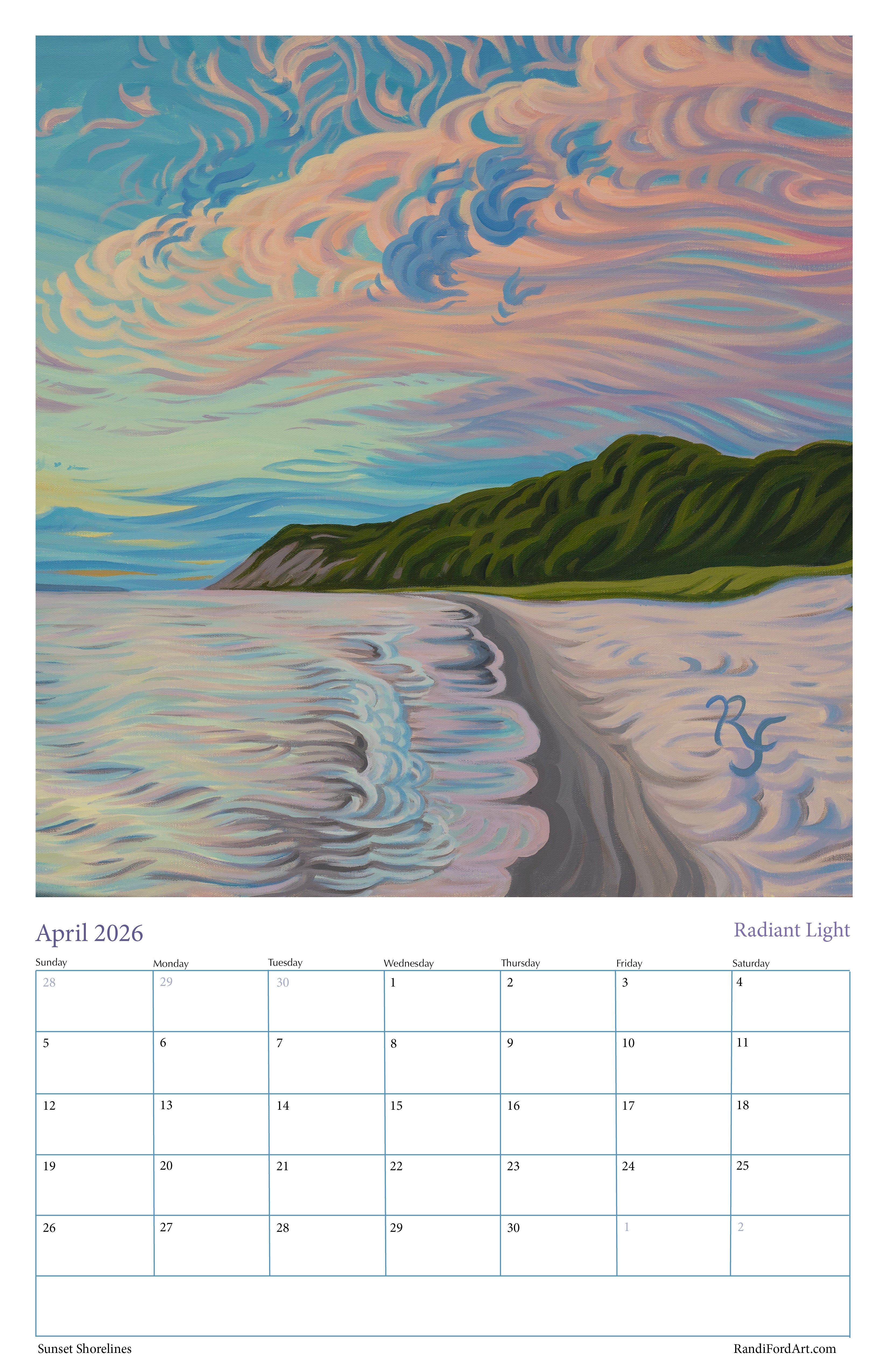 Sunsets Shoreline 2026 Calendar