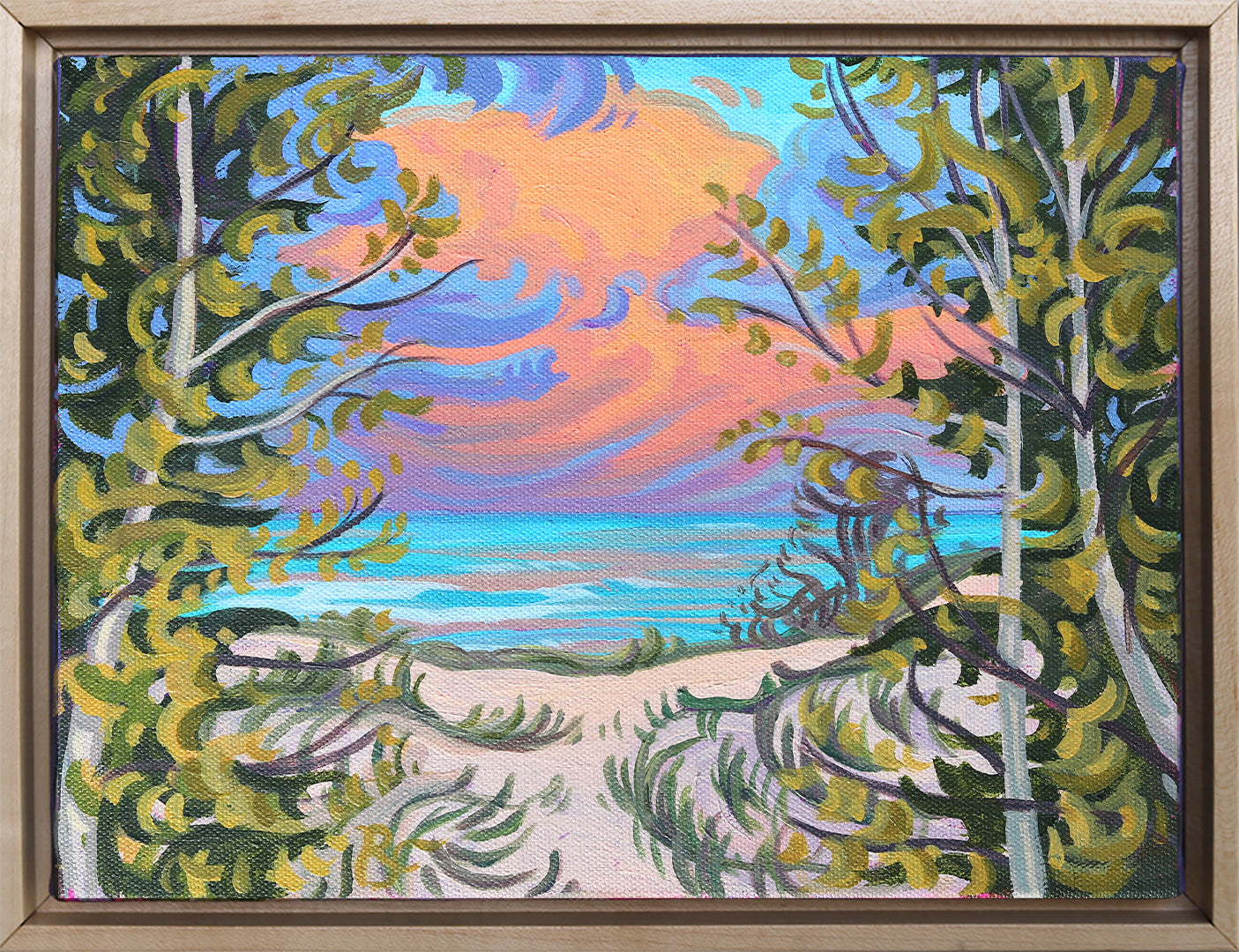 Warm Light 8"x10" Lake Michigan Sunset, Beach, Birches