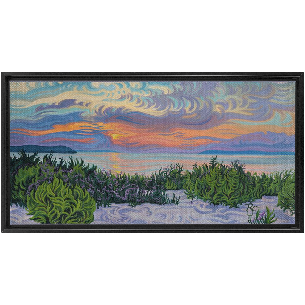 Lake Michigan Sunset Painting, Framed Canvas Print - Summer Scene