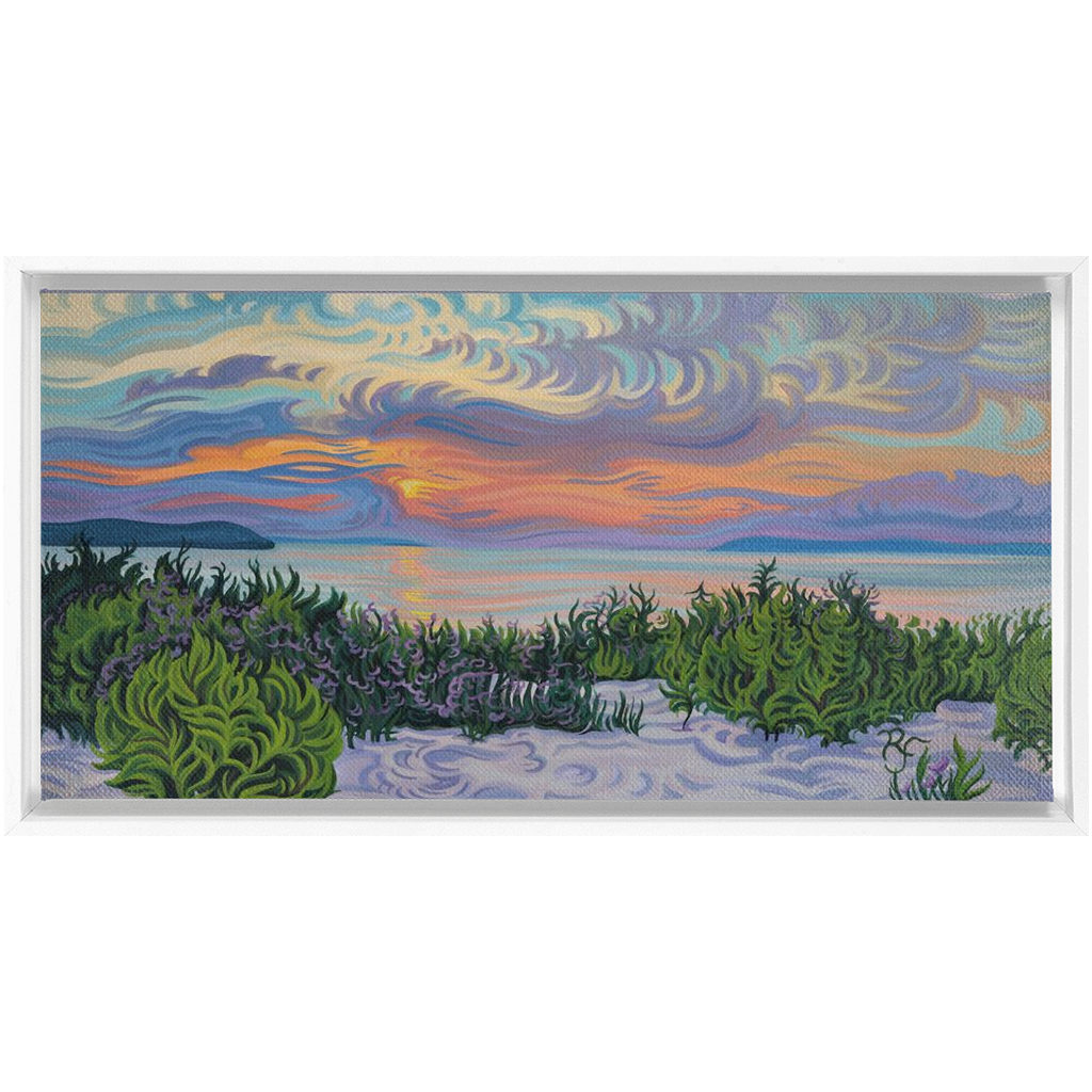 Lake Michigan Sunset Painting, Framed Canvas Print - Summer Scene