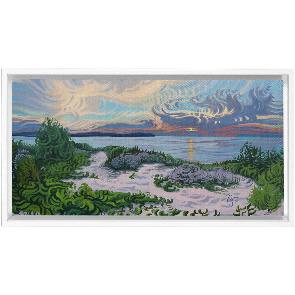 Lake Michigan Sunset, Beach Painting Framed Canvas Print - “Divine Moment”