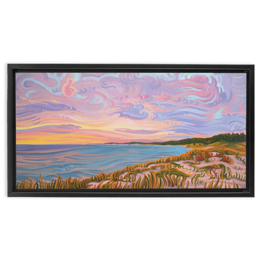 Lake Michigan Shoreline Sunset Painting, Framed Canvas Print - “Pastel Sky”