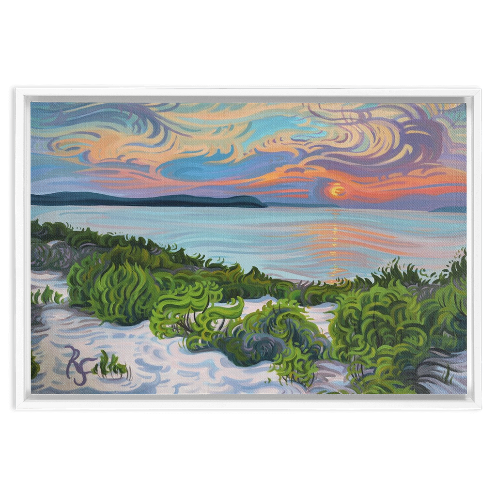 Quiet Contemplation - Lake Michigan Sunset Shoreline - Esch Beach- Framed Canvas Print