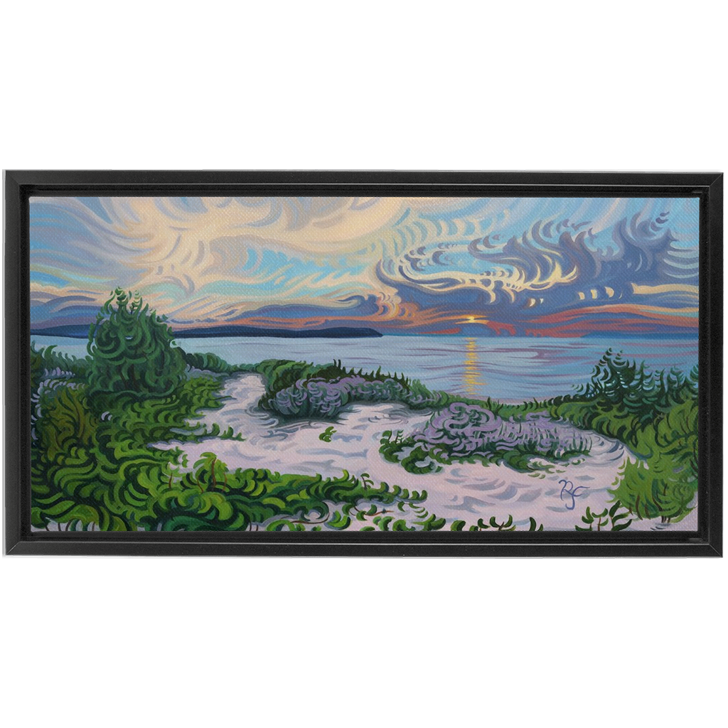 Lake Michigan Sunset, Beach Painting Framed Canvas Print - “Divine Moment”
