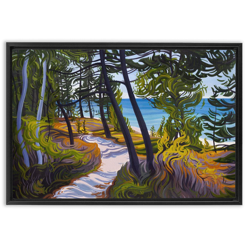 Pictured Rocks Trail Painting, Lake Superior Beach Framed Canvas Print - “The Evolving Adventure”