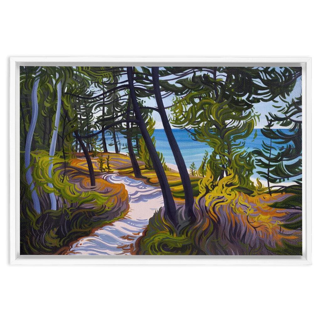 Pictured Rocks Trail Painting, Lake Superior Beach Framed Canvas Print - “The Evolving Adventure”