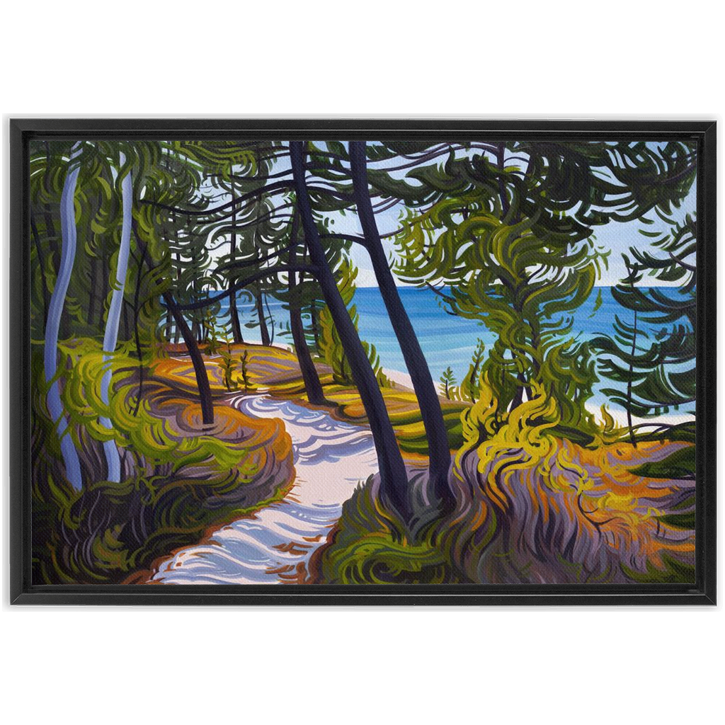 Pictured Rocks Trail Painting, Lake Superior Beach Framed Canvas Print - “The Evolving Adventure”