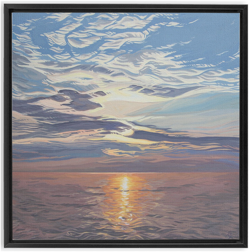 Lake Michigan Sunset Painting, Framed Canvas Print - “Be Still”